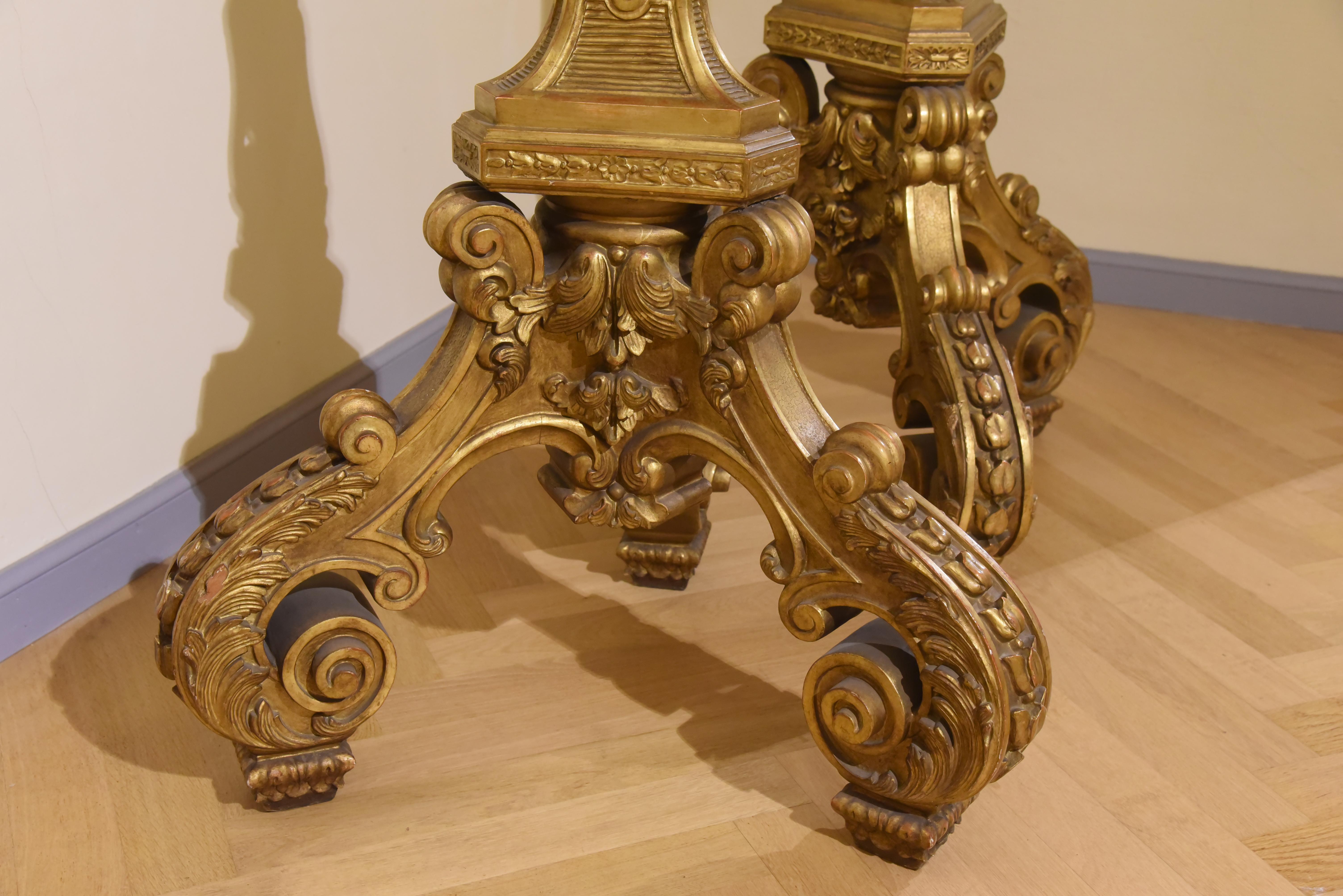 French 19th Century Candlesticks Napoleon III  Sculpted, Gold Leaf Gilding, late 1800s For Sale
