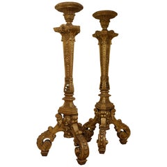 19th Century Candlesticks Napoleon III  Sculpted, Gold Leaf Gilding, late 1800s