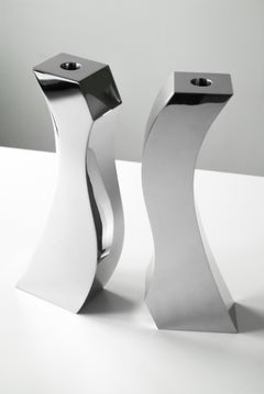 Candlesticks Nickel-Plated Metal Waves