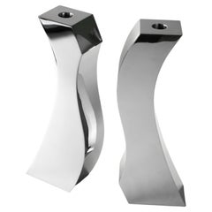 Candlesticks Nickel-Plated Metal Waves