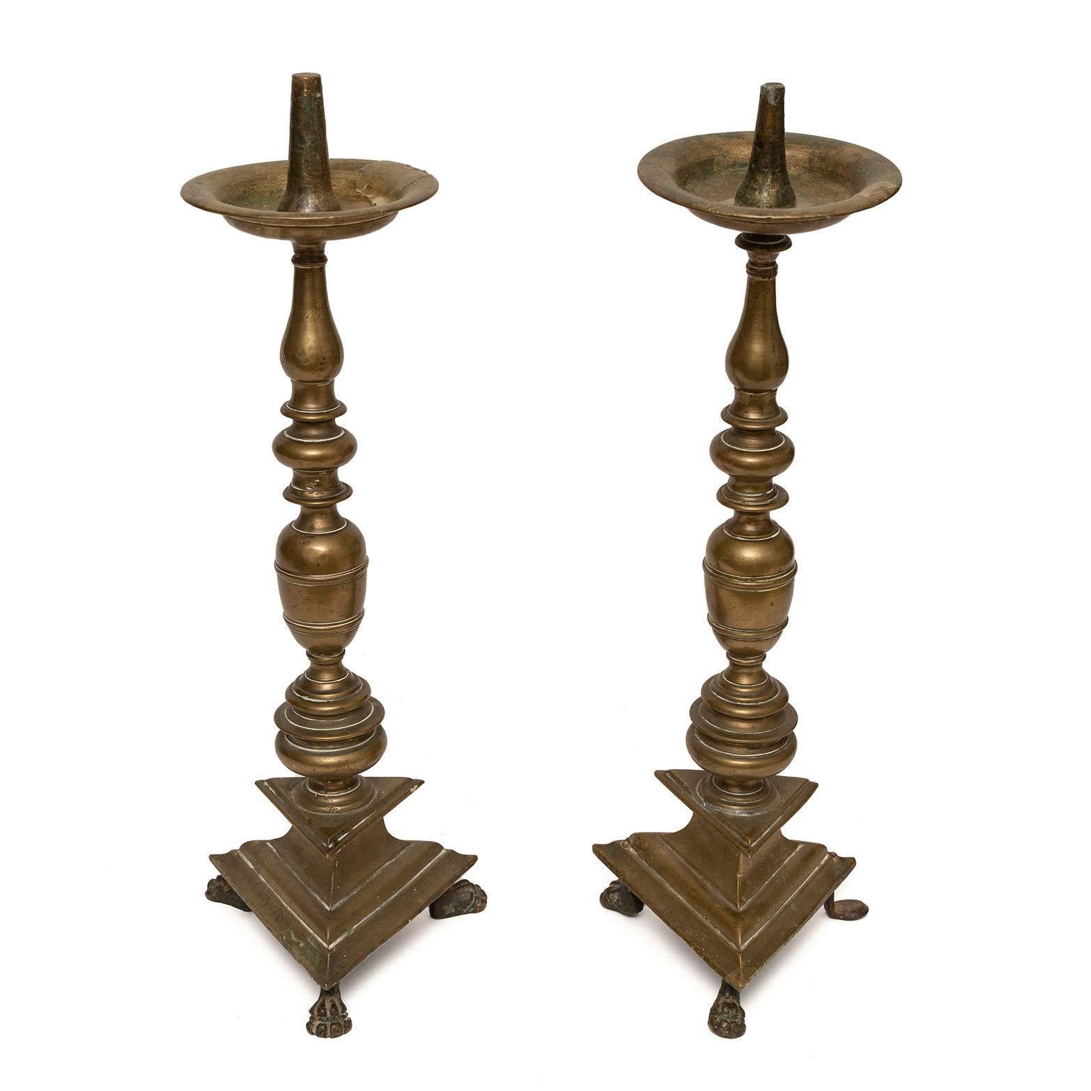 FINE, PAIR OF LATE 17TH CENTURY, FLEMISH, BRASS CANDLESTICKS WITH PRICKETS 
- Cast with a variety of turnings and shapes to create a striking aesthetic and enhance the reflection of candlelight 
- Characteristic form of the period 
- Inject