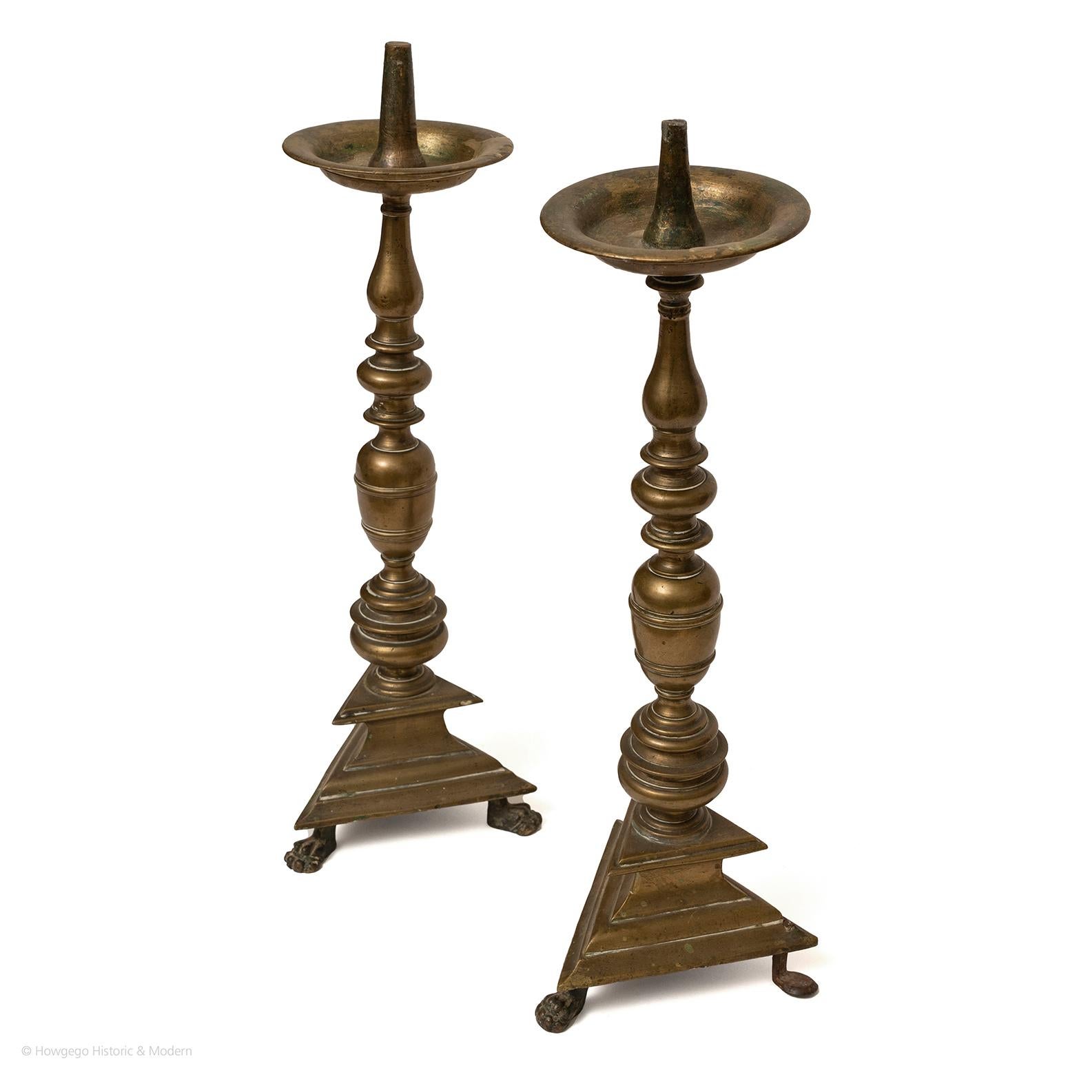 Baroque Candlesticks Pair Brass For Sale