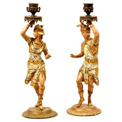 Candlesticks Pair French Cold Painted Spelter 