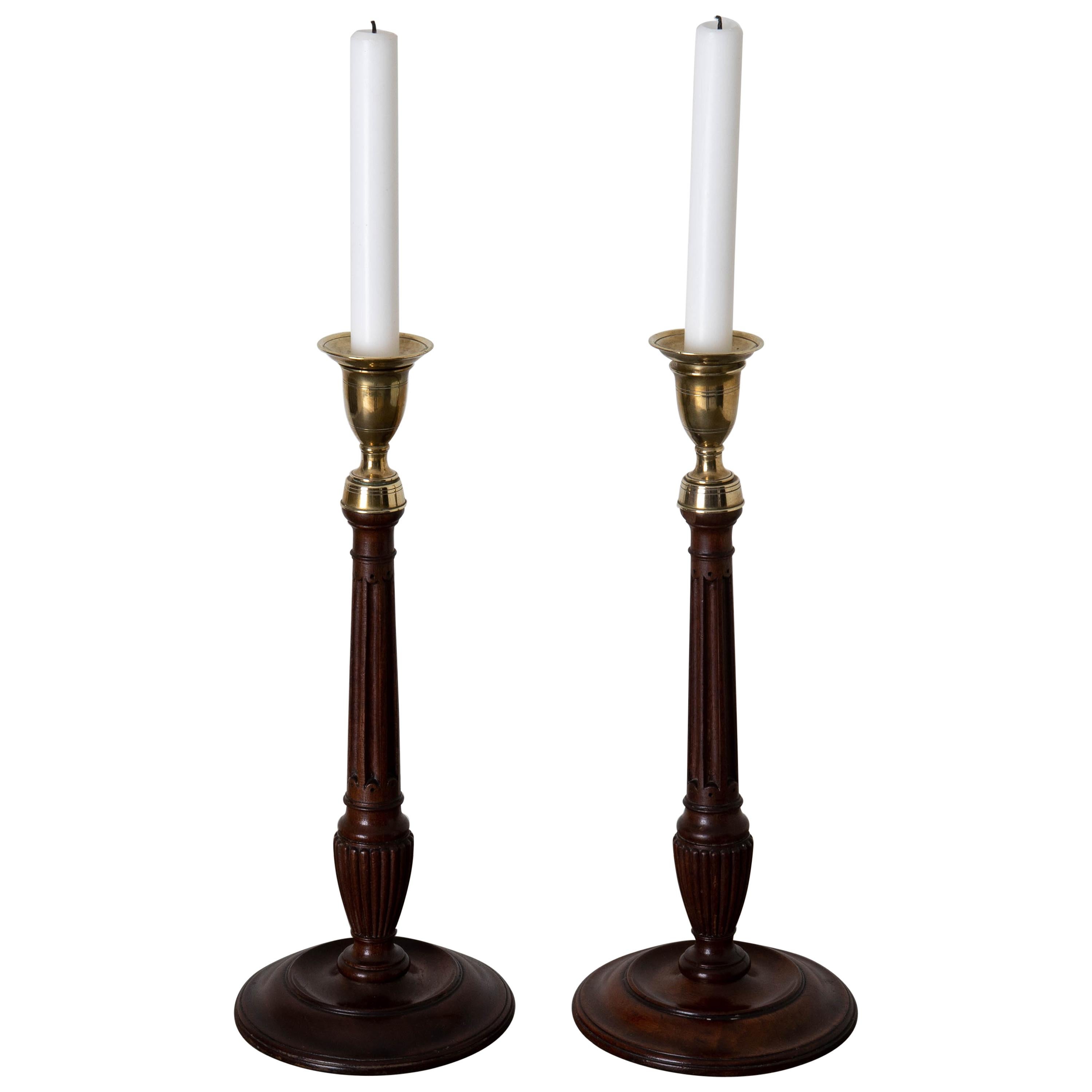 Candlesticks Pair of English Mahogany, 18th Century, England