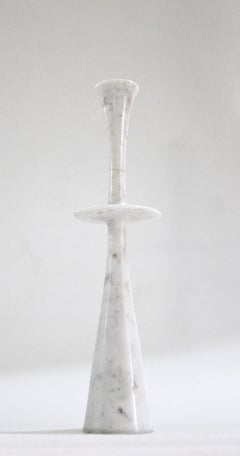 Candlesticks Plate i in White Marble Handcrafted in India By Paul Mathieu