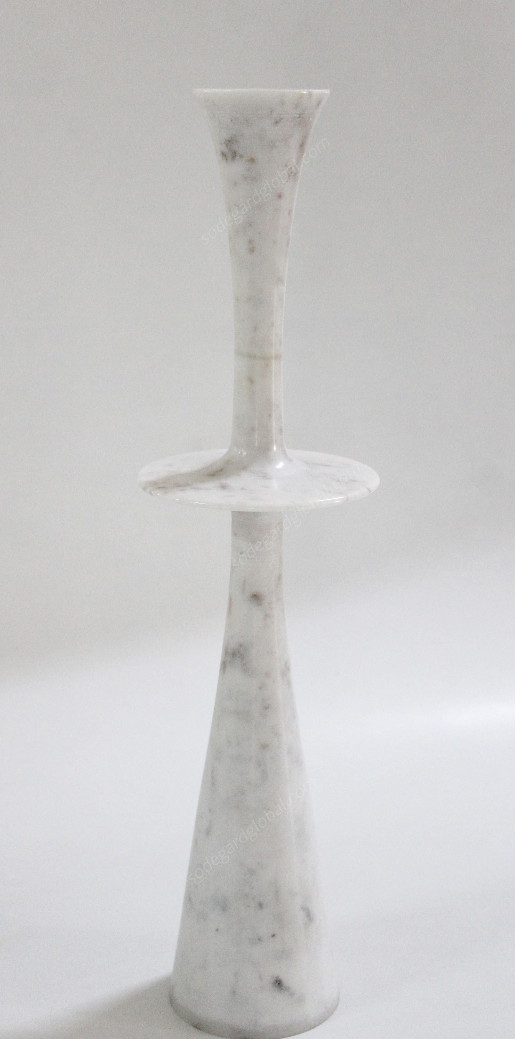 Other Candlesticks Plate i in White Marble Handcrafted in India By Paul Mathieu For Sale