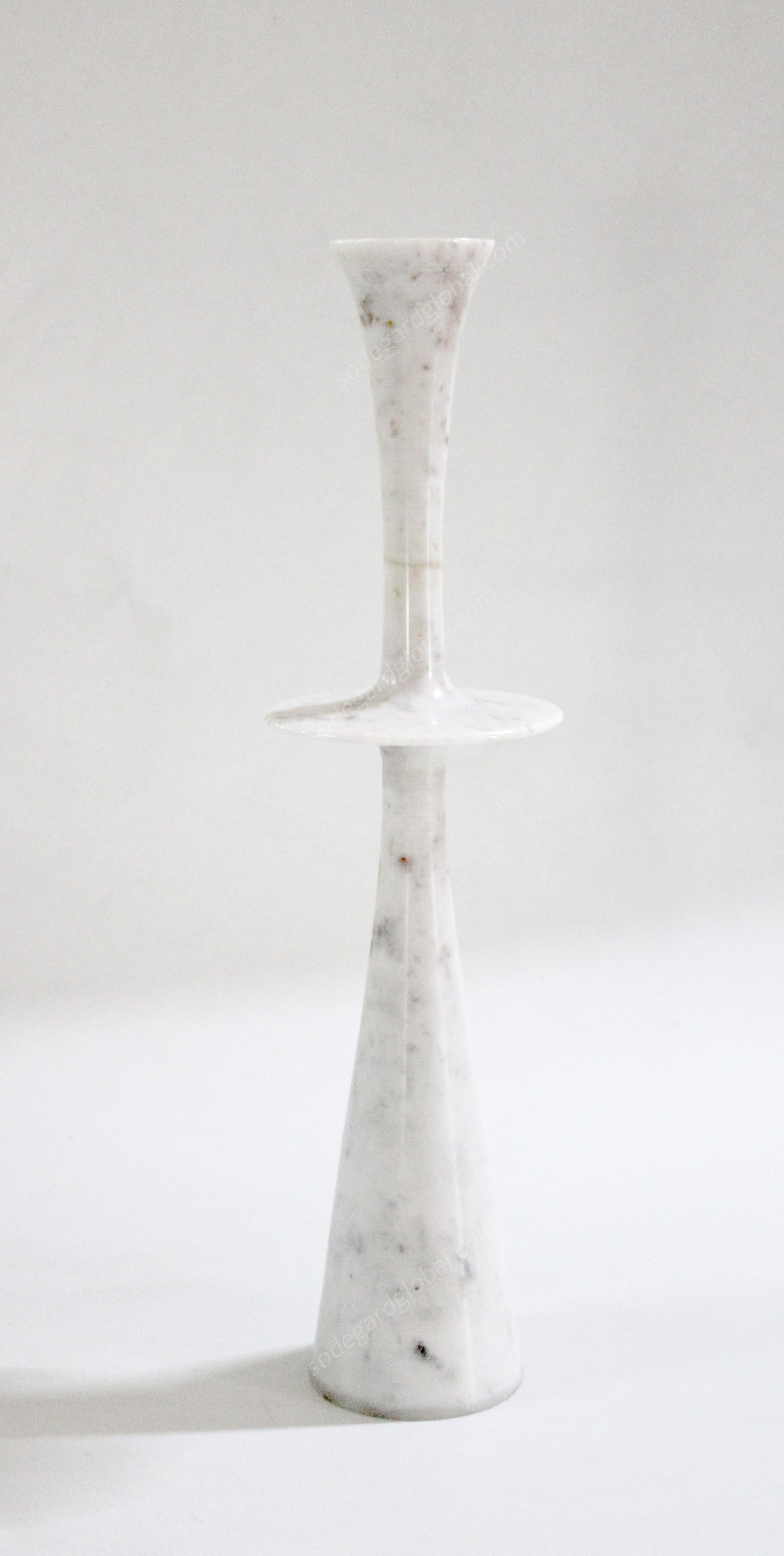 Hand-Carved Candlesticks Plate i in White Marble Handcrafted in India By Paul Mathieu For Sale