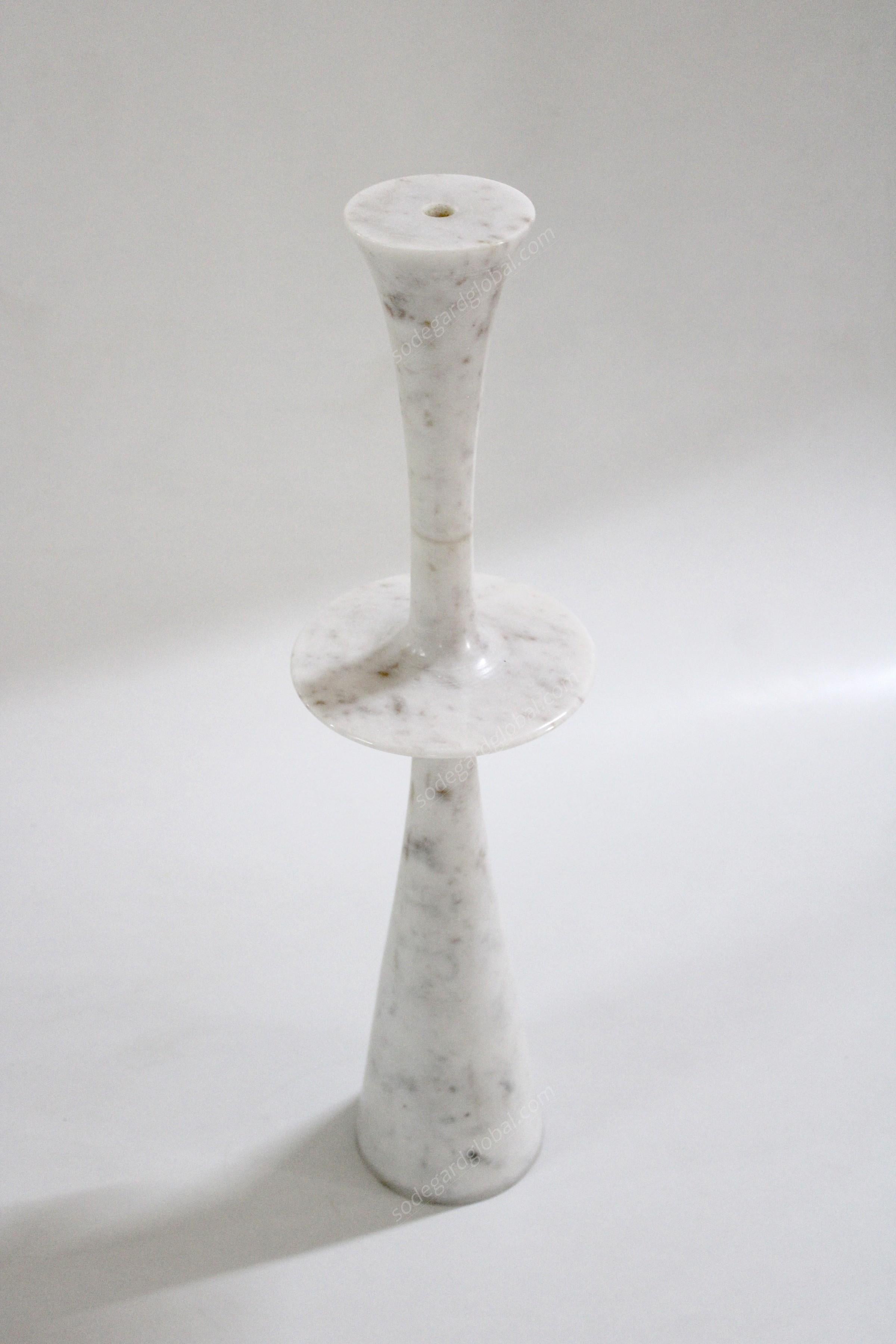 Contemporary Candlesticks Plate i in White Marble Handcrafted in India By Paul Mathieu For Sale