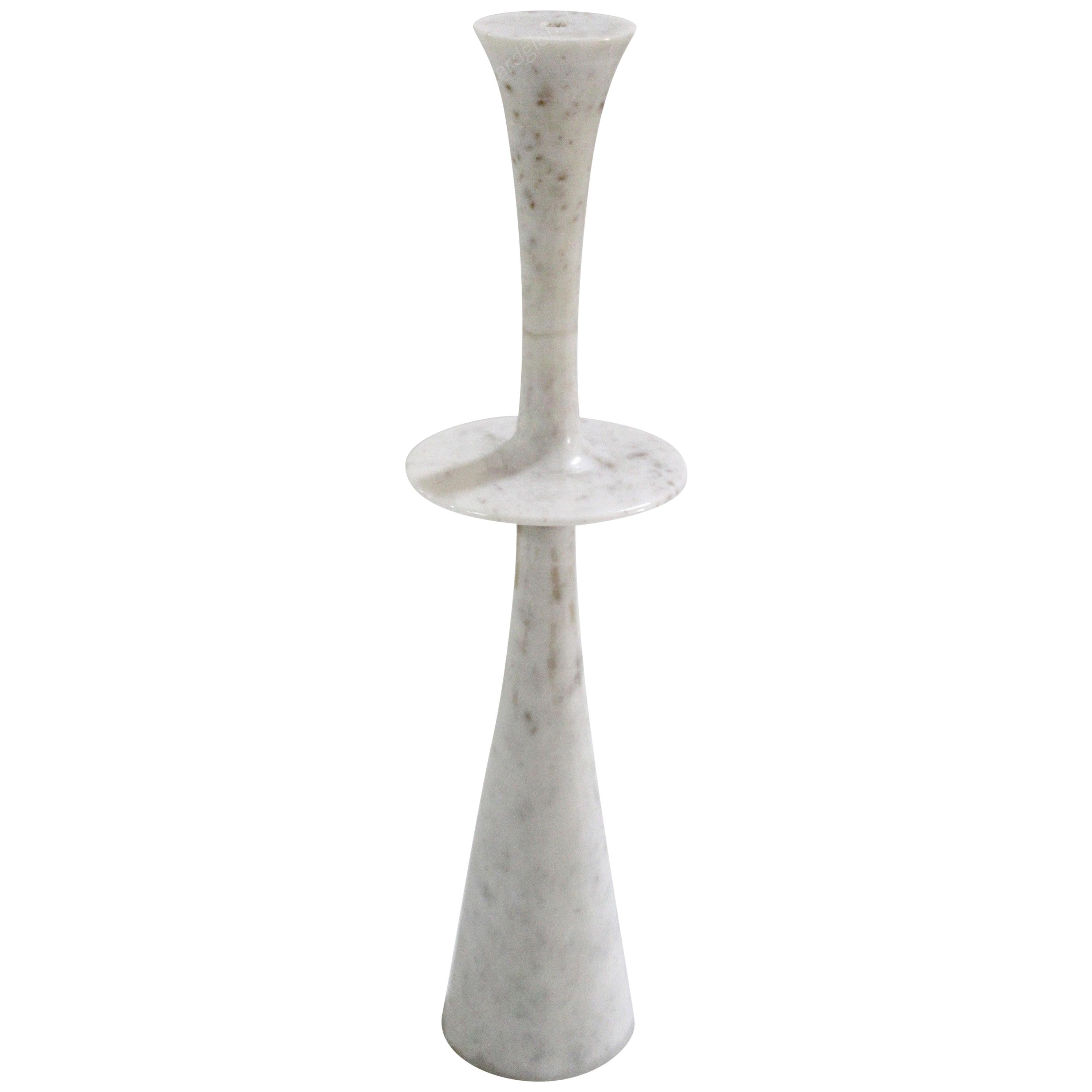 Candlesticks Plate i in White Marble Handcrafted in India By Paul Mathieu