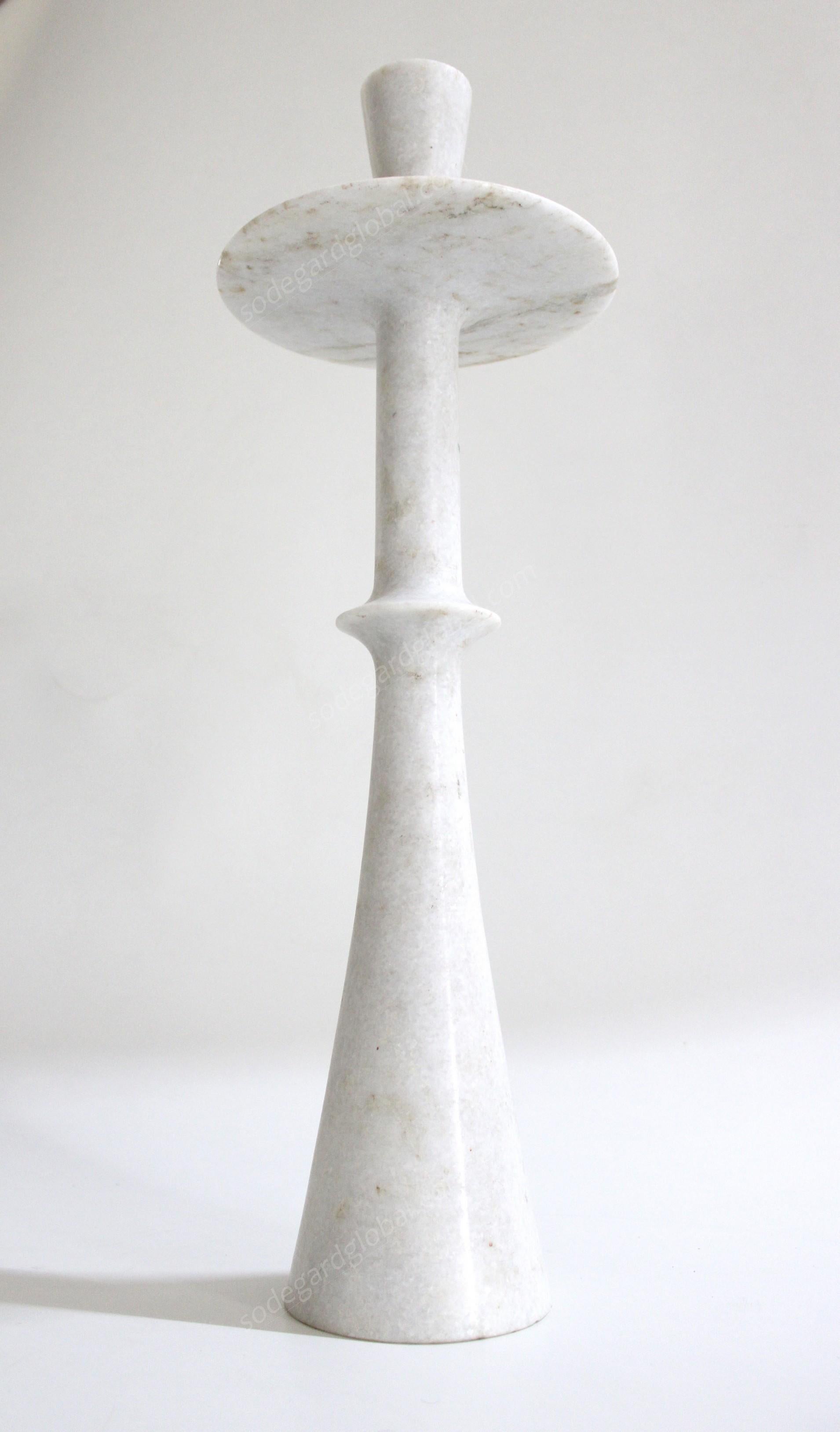Other Candlesticks Plate II in White Marble Handcrafted in India By Paul Mathieu For Sale