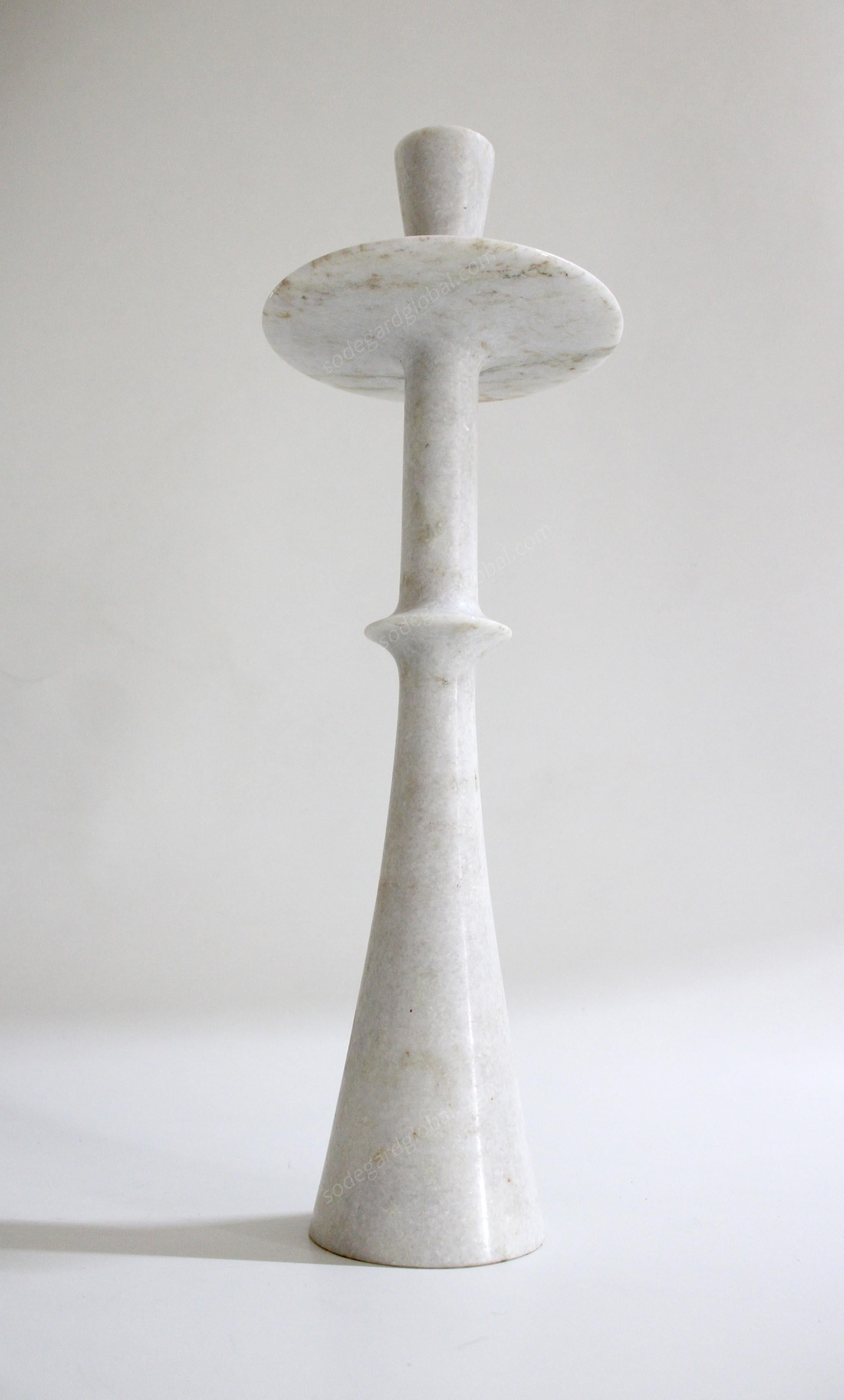 Indian Candlesticks Plate II in White Marble Handcrafted in India By Paul Mathieu For Sale