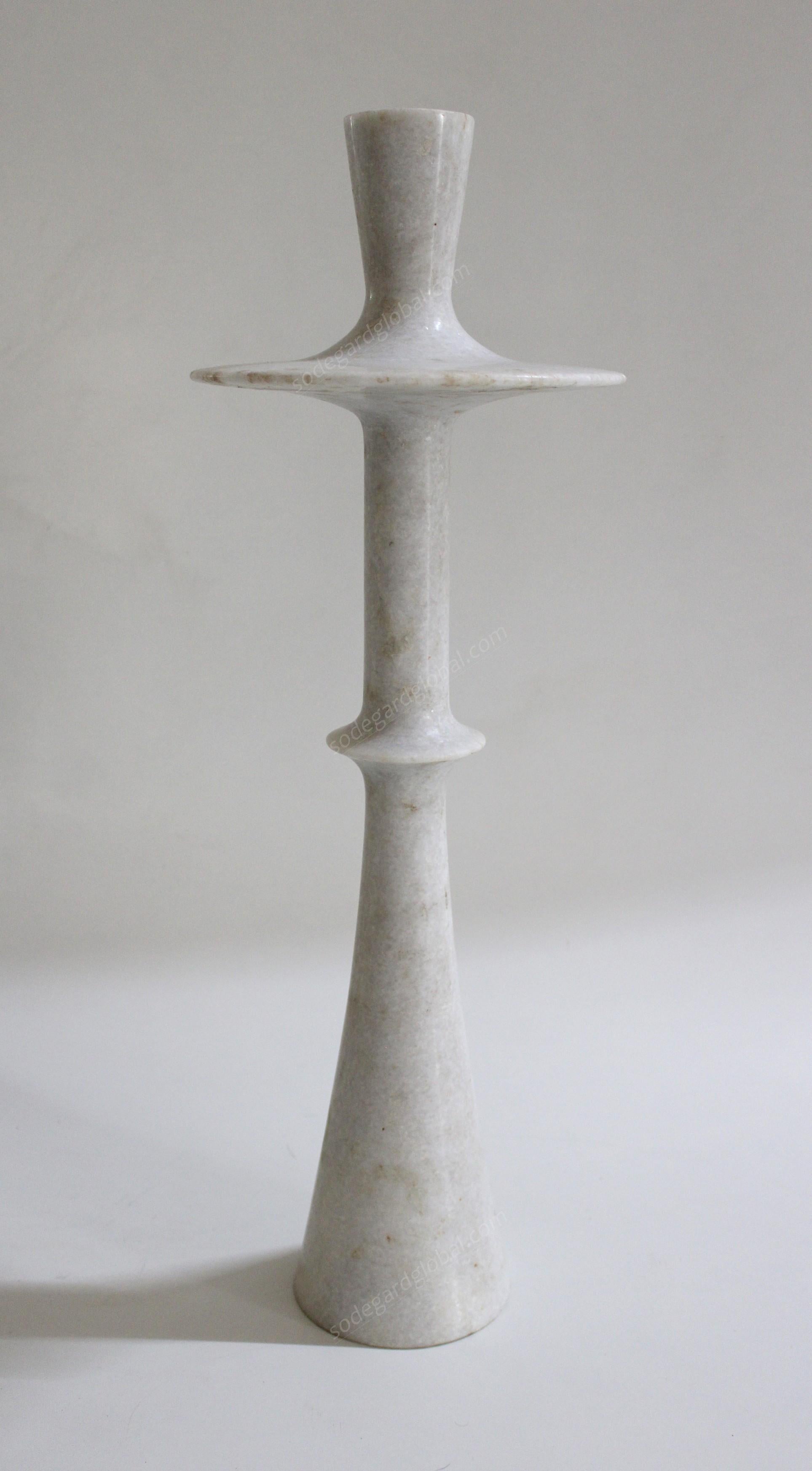 Hand-Carved Candlesticks Plate II in White Marble Handcrafted in India By Paul Mathieu For Sale