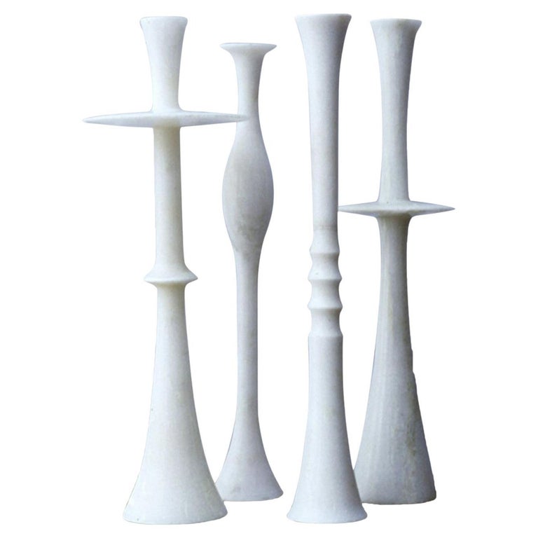 White candle holder, set of four marble white candlestick holder by P
