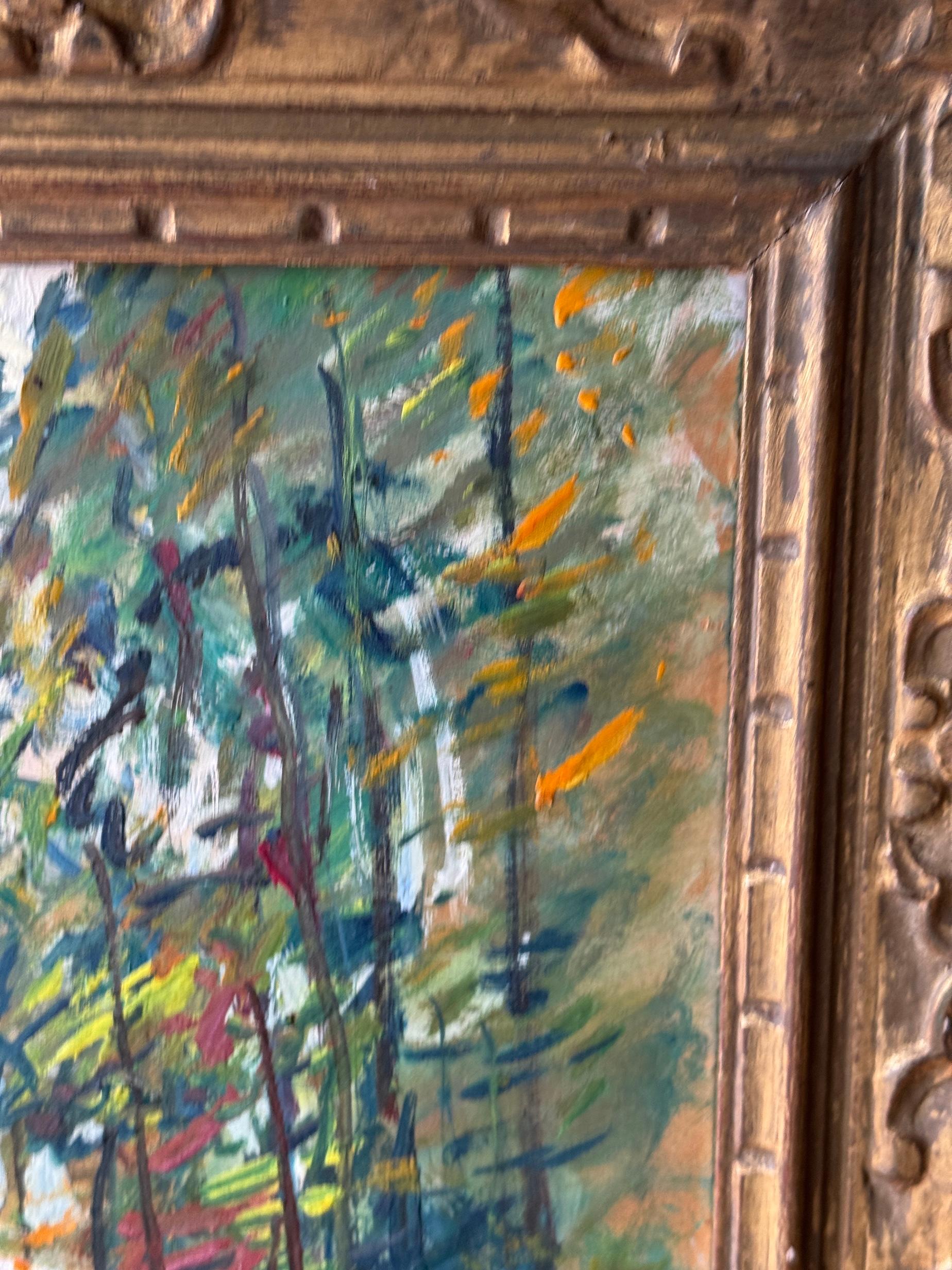 Paysage impressionniste de la ville de Townes - Marron Figurative Painting par C.Andronis