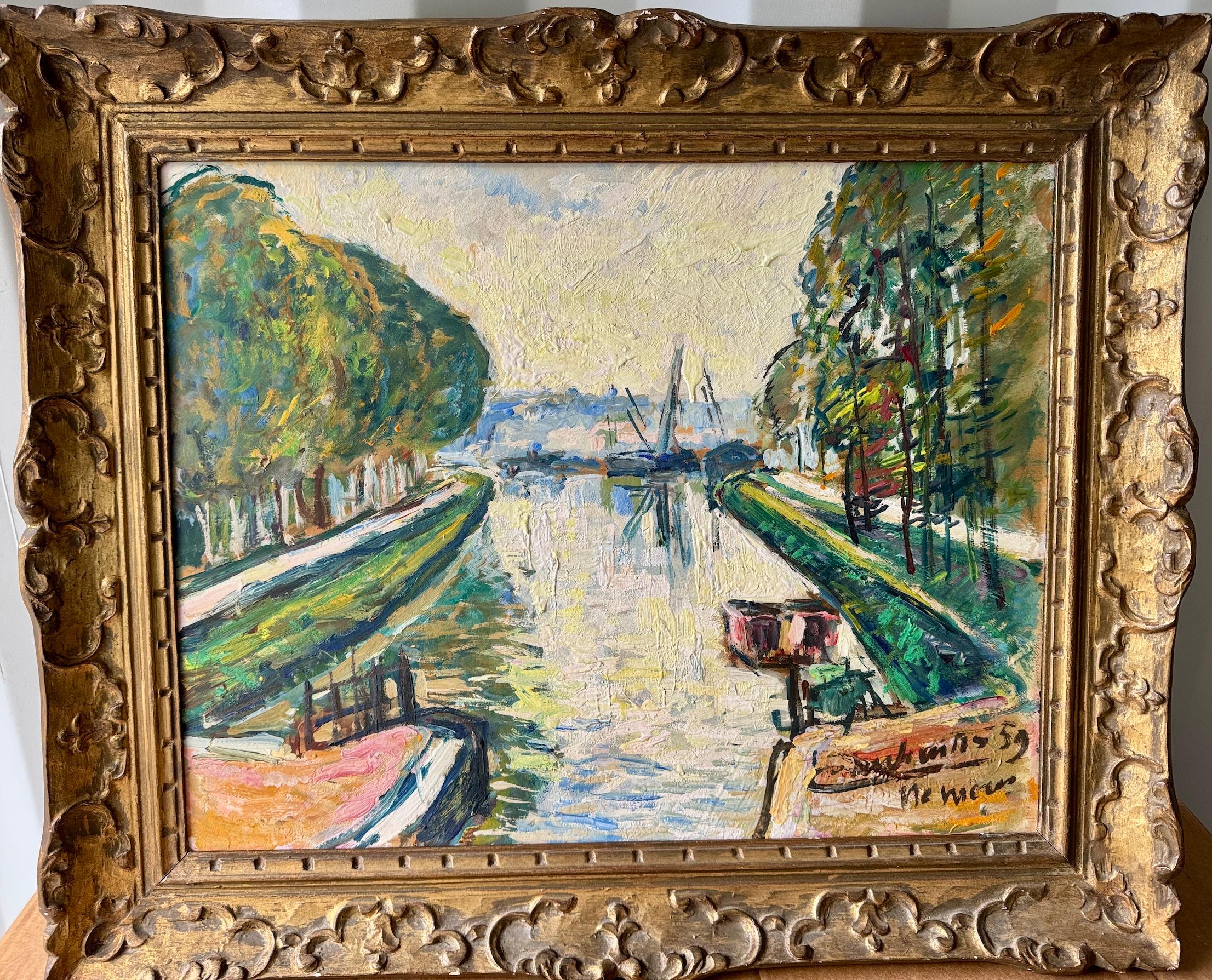 Figurative Painting C.Andronis - Paysage impressionniste de la ville de Townes