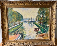 Impressionist French River town landscape