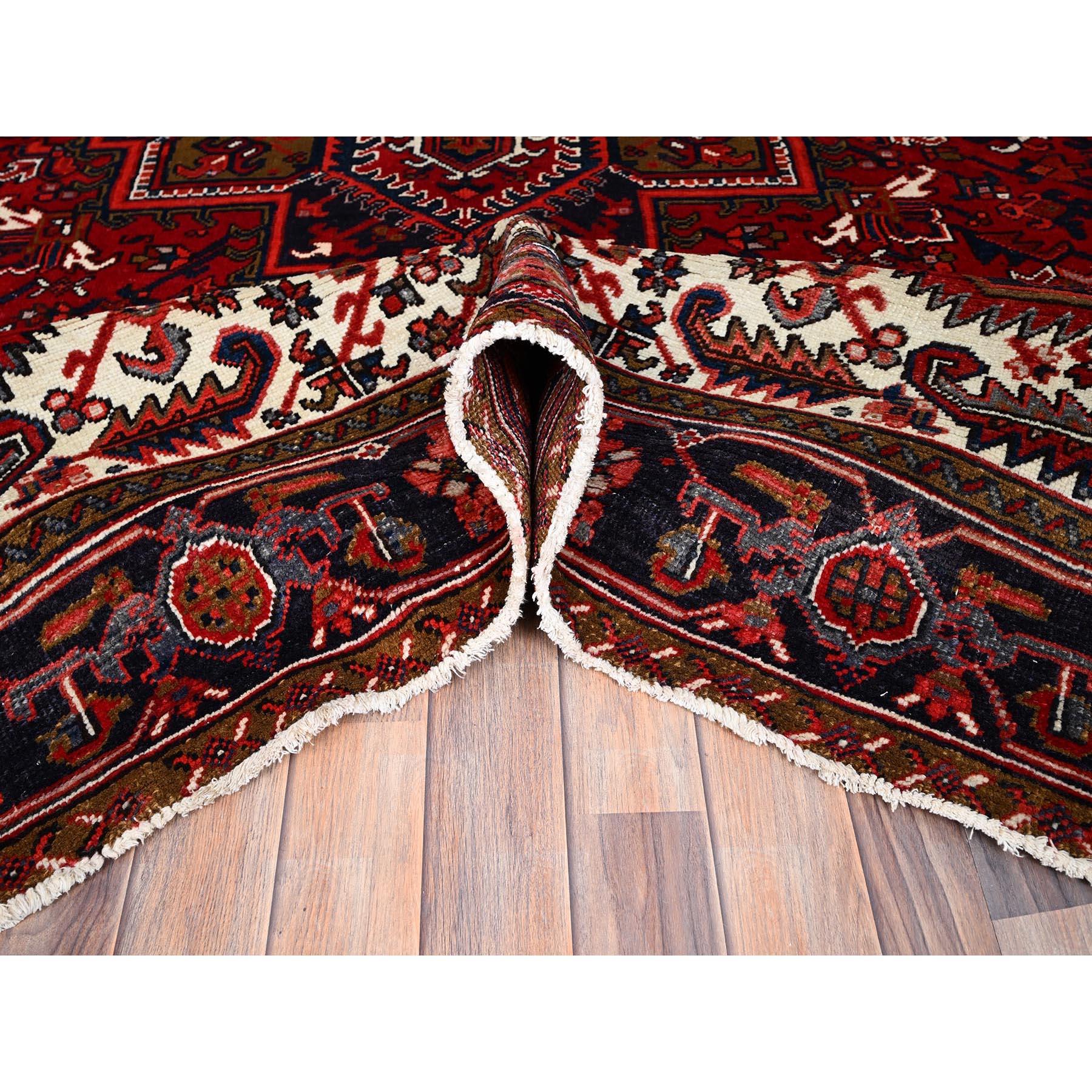 Candy Apple Red Vintage Evenly Worn Persian Heriz Natural Wool Hand Knotted Rug For Sale 5