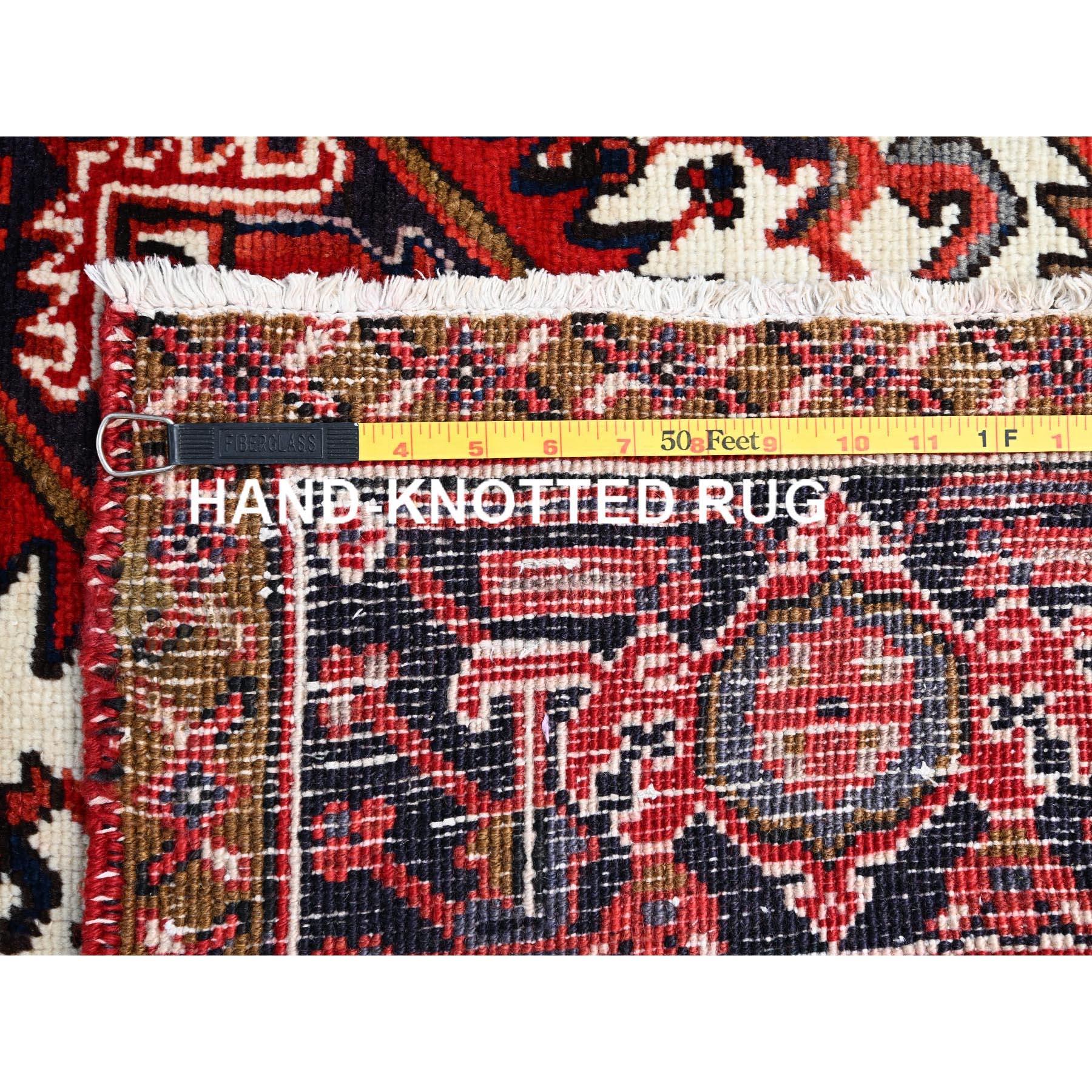Mid-20th Century Candy Apple Red Vintage Evenly Worn Persian Heriz Natural Wool Hand Knotted Rug For Sale