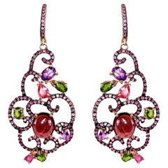 21cts Candy Color Multi Gem Drop Earrings Tsavorite Sapphire Tourmaline Amethyst