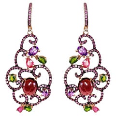 21cts Candy Color Multi Gem Drop Earrings Tsavorite Sapphire Tourmaline Amethyst