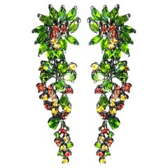 Candy Color Multi Gem Long Drop Earrings Peridot Sapphire Garnet Sterling