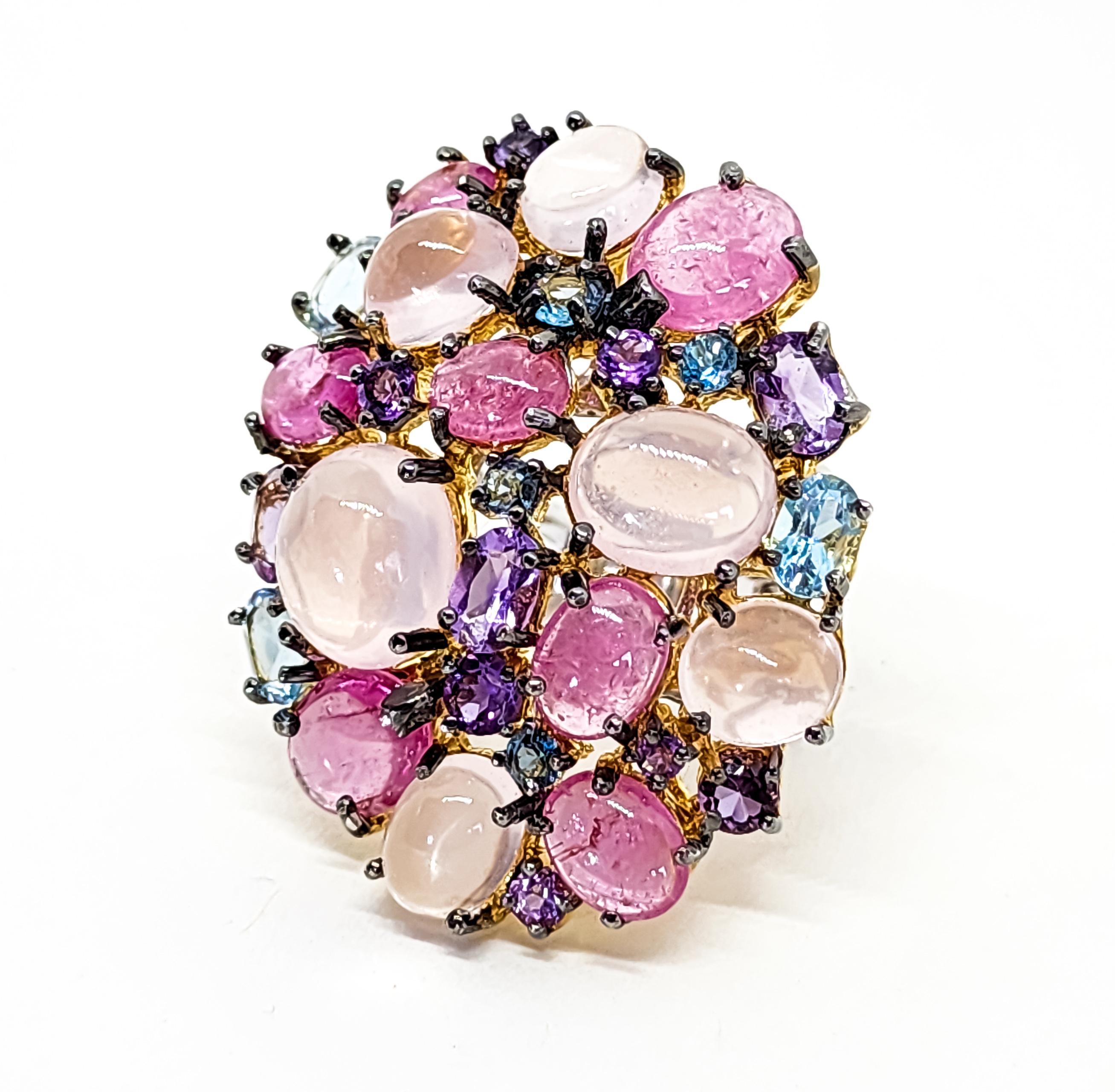  31 Carat Multi Gemstone Statement Cocktail Ring Pink Blue Purple Gems Silver For Sale 4