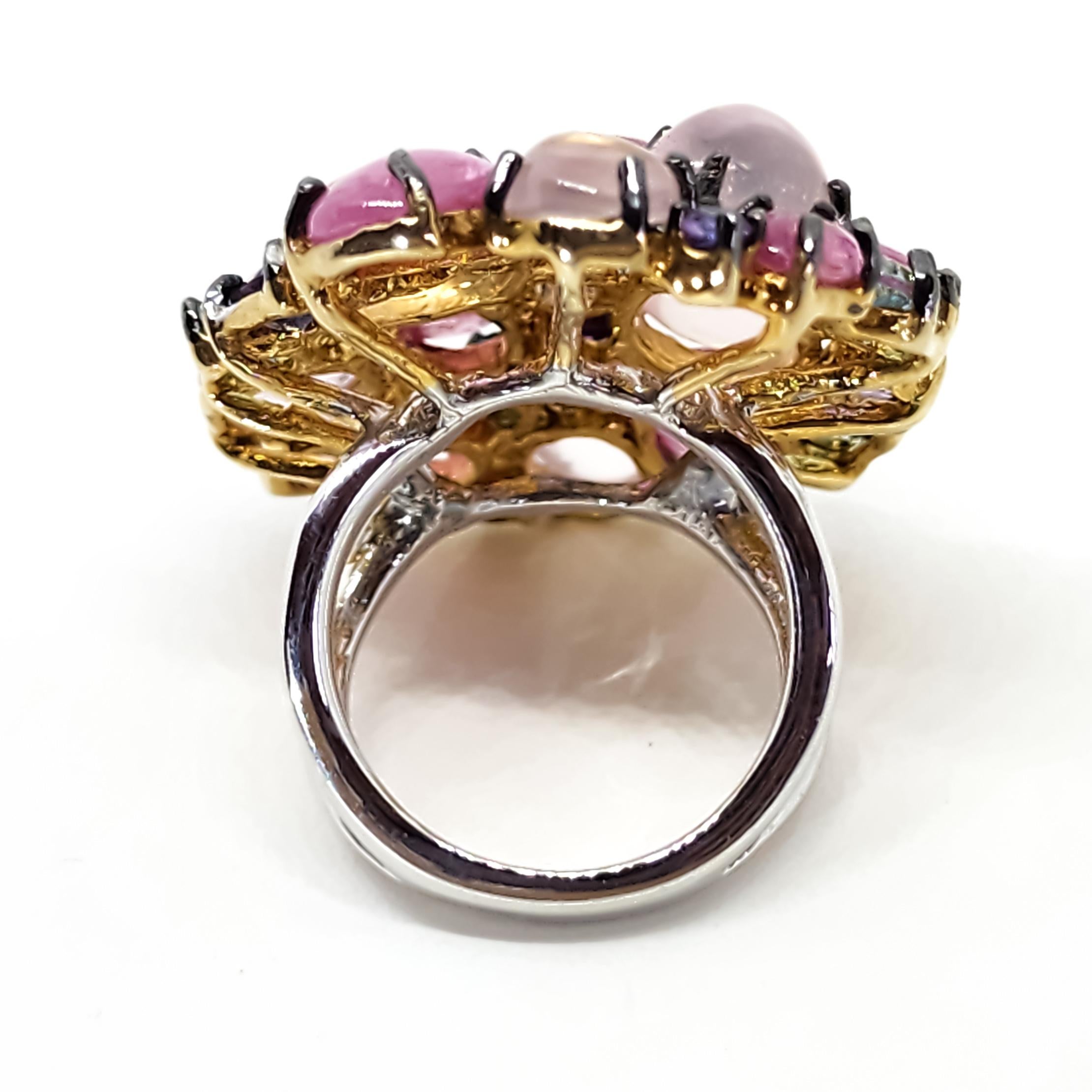  31 Carat Multi Gemstone Statement Cocktail Ring Pink Blue Purple Gems Silver For Sale 5