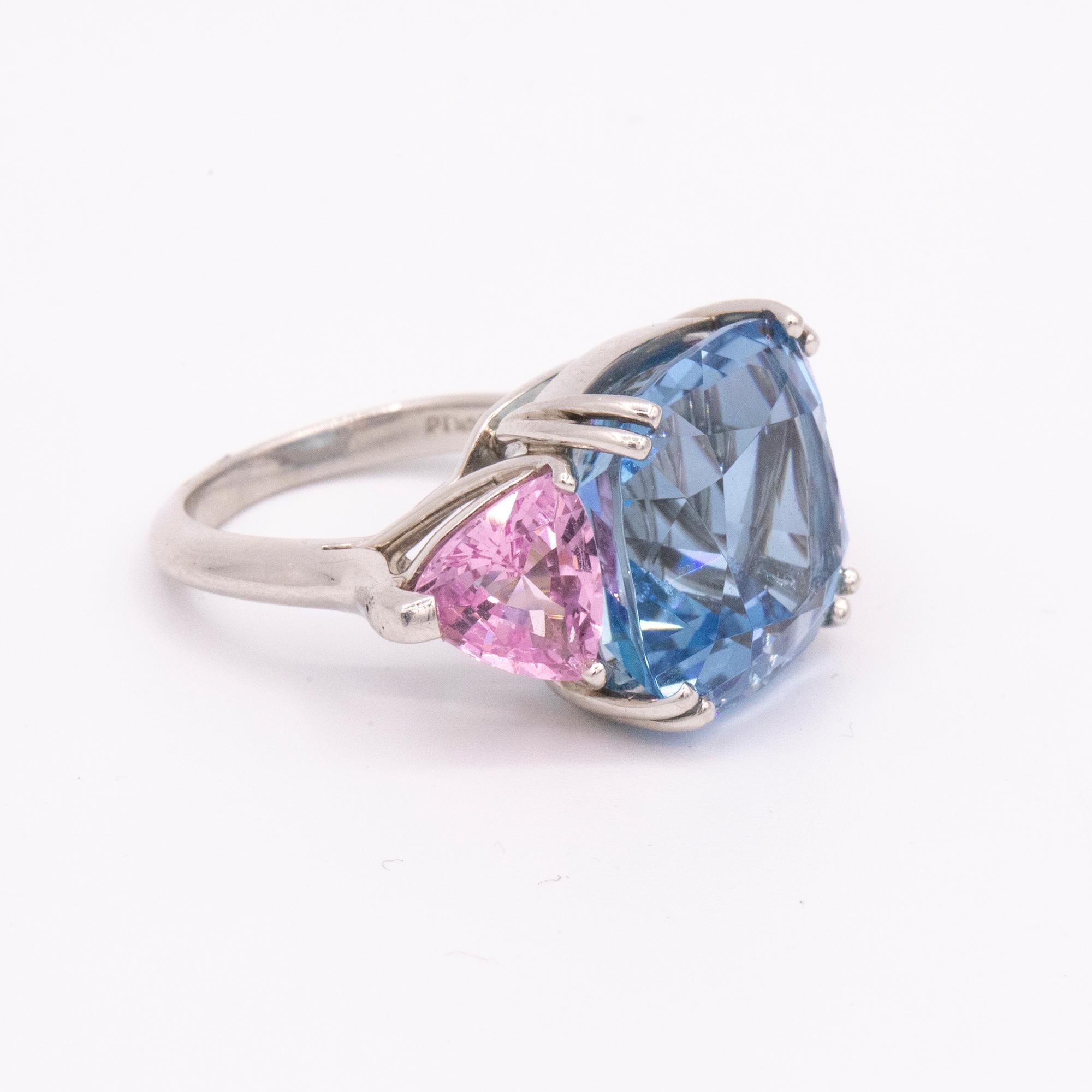 Women's Candy Colored Aquamarine and Pink Spinel Platinum Three Stone Ring