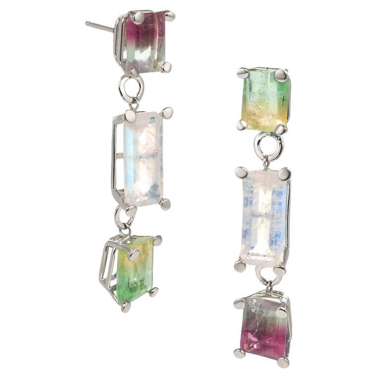 10K Candy Colored Fluorite and Moonstone Earrings For Sale