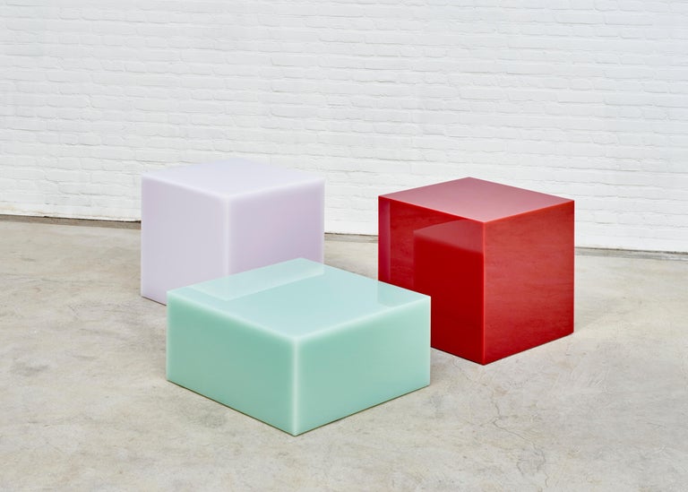 Modern Contemporary Glossy Resin Side Table, Candy Cube by Sabine Marcelis, Mint, Low For Sale