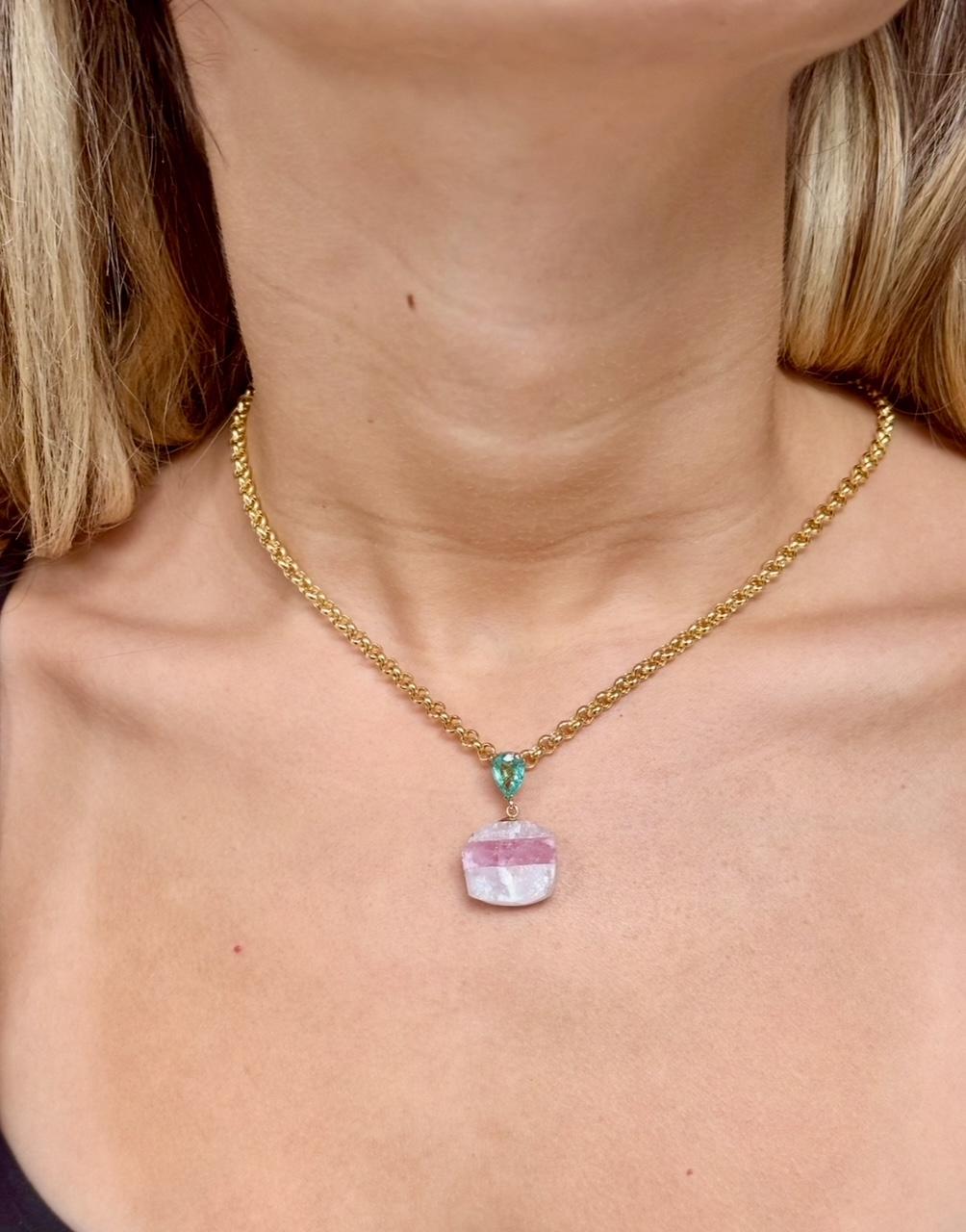 Ciondolo a forma di piatto di caramella, quarzo, tormalina rosa e oro 14k in vendita 7