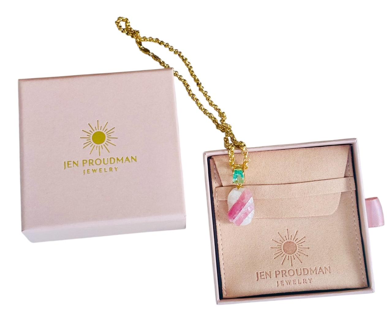 Pendentif candy en or 14 carats avec tourmaline rose et émeraude taillée en émeraude en vente 5