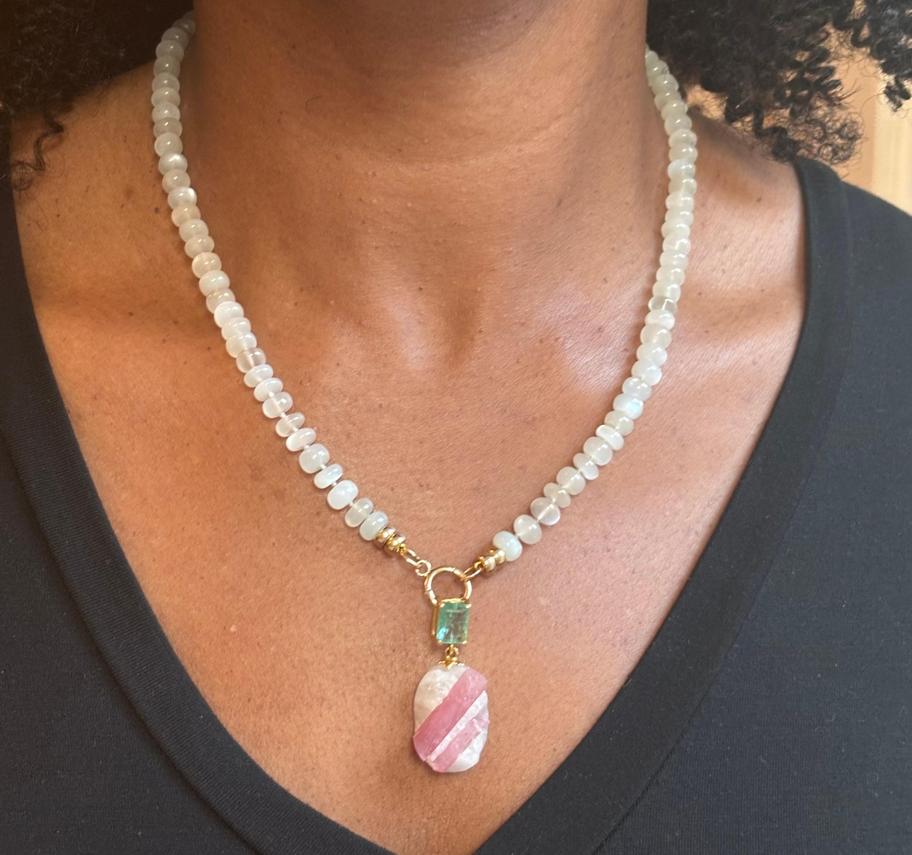 Pendentif candy en or 14 carats avec tourmaline rose et émeraude taillée en émeraude Neuf - En vente à New York, NY