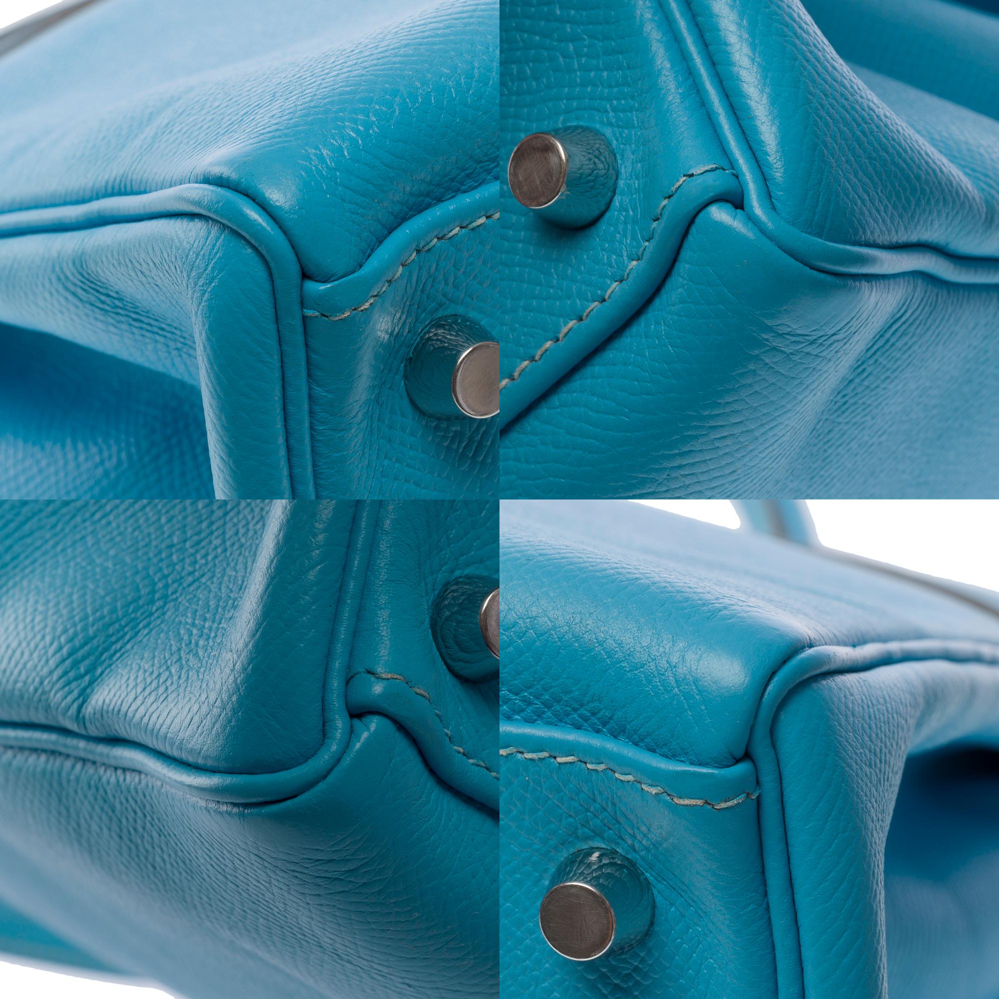 Candy Edition Hermès Kelly 35 retourne handbag strap in Blue Epsom leather, SHW For Sale 7
