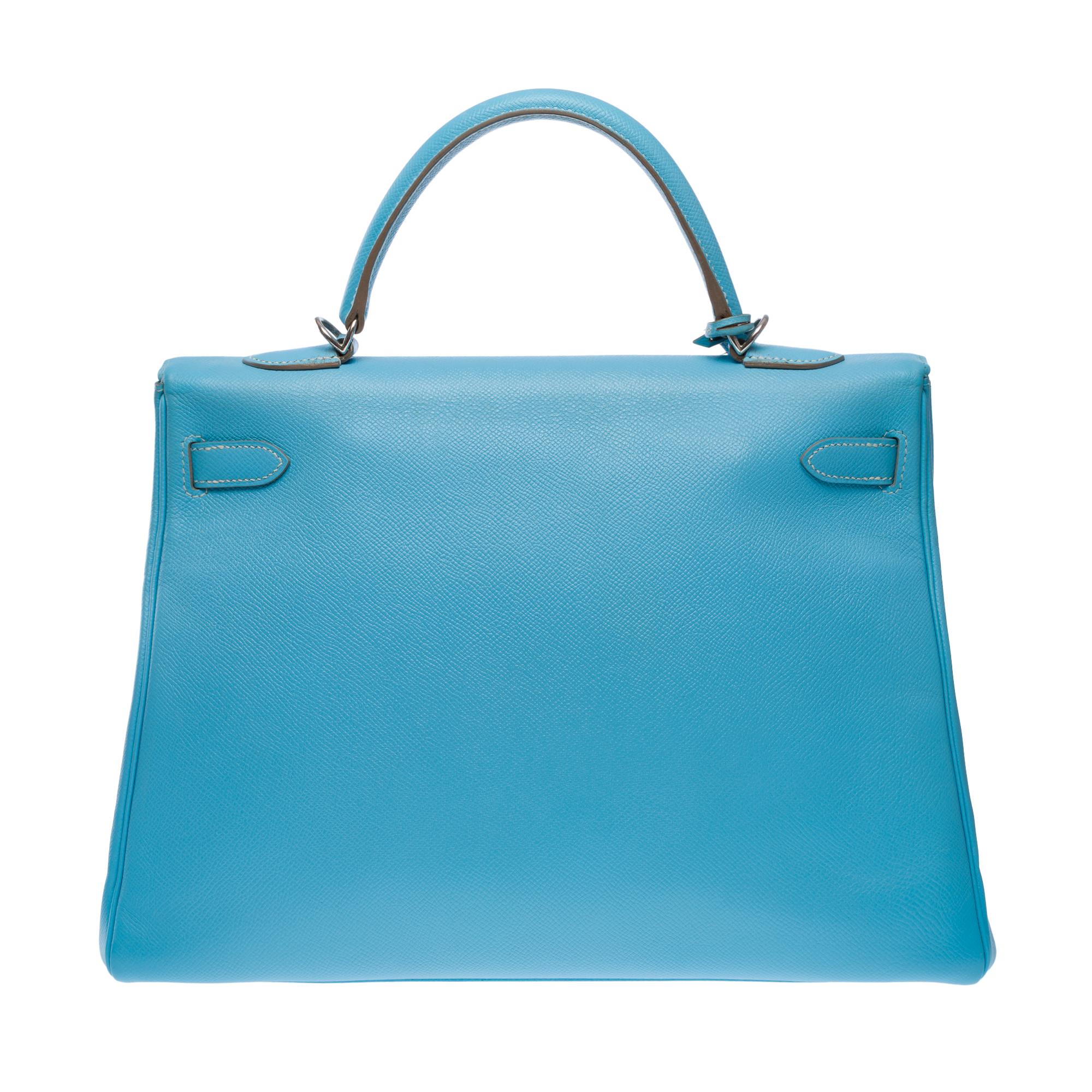 Candy Edition Hermès Kelly 35 retourne handbag strap in Blue Epsom leather, SHW In Good Condition In Paris, IDF