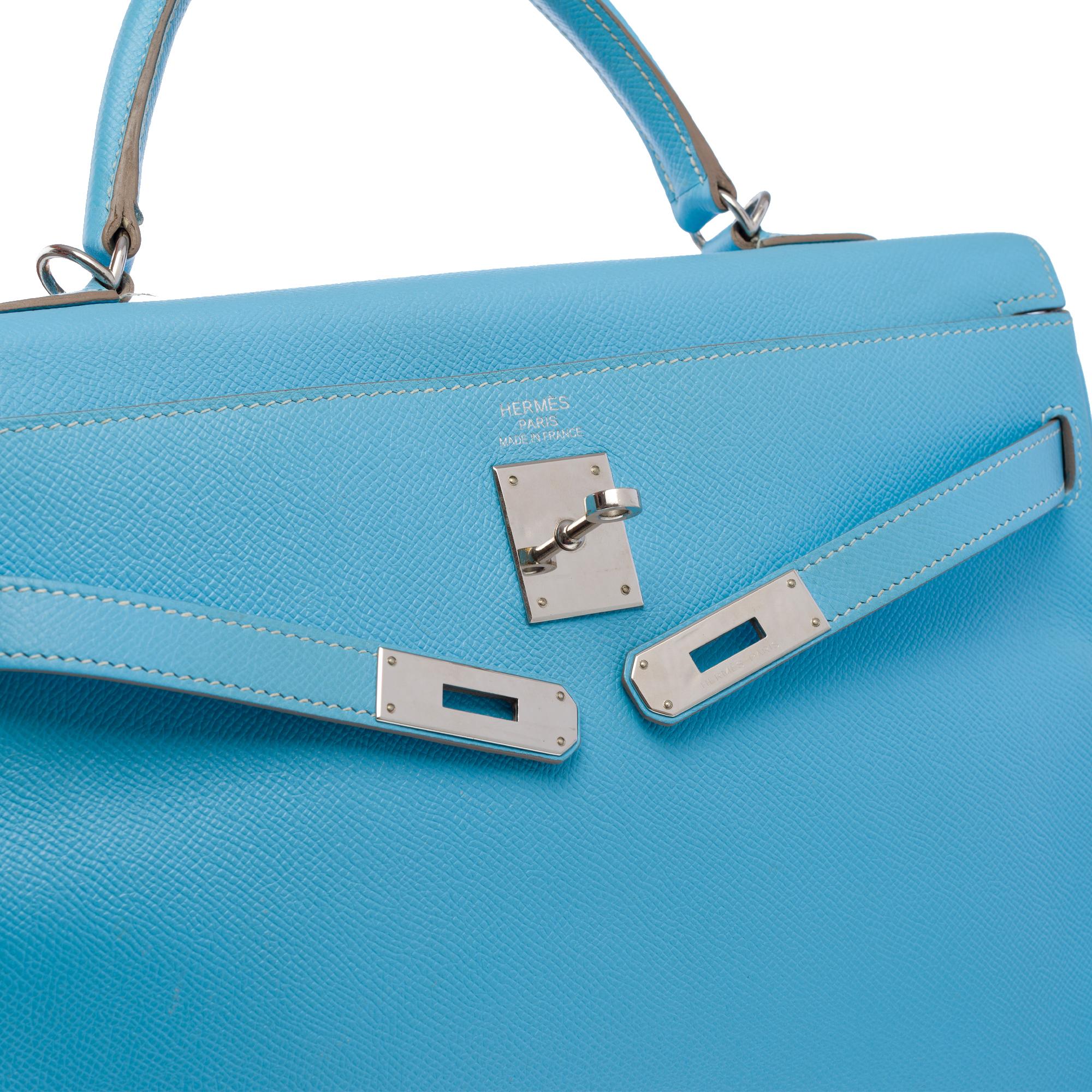 Candy Edition Hermès Kelly 35 retourne handbag strap in Blue Epsom leather, SHW For Sale 2