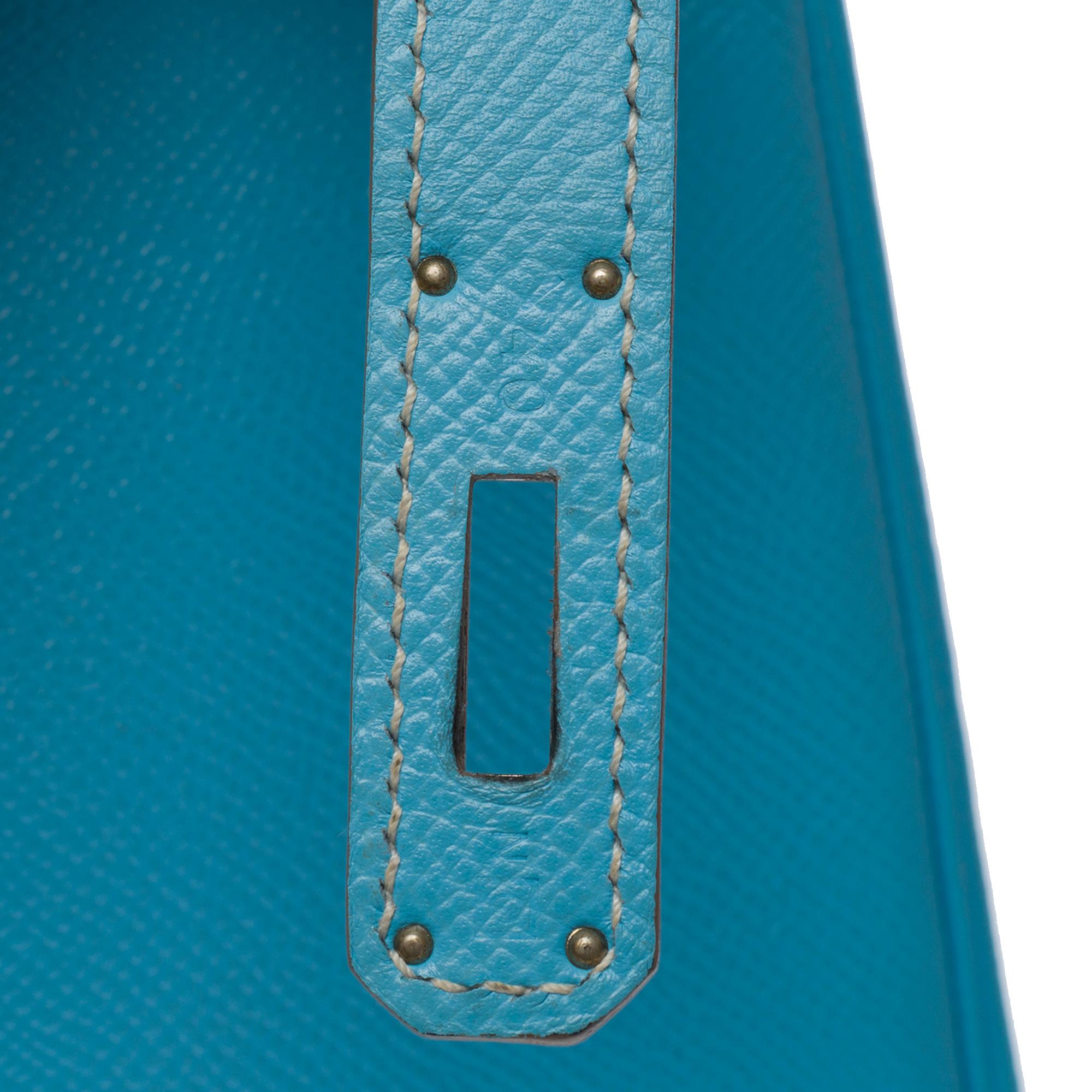 Candy Edition Hermès Kelly 35 retourne handbag strap in Blue Epsom leather, SHW For Sale 3