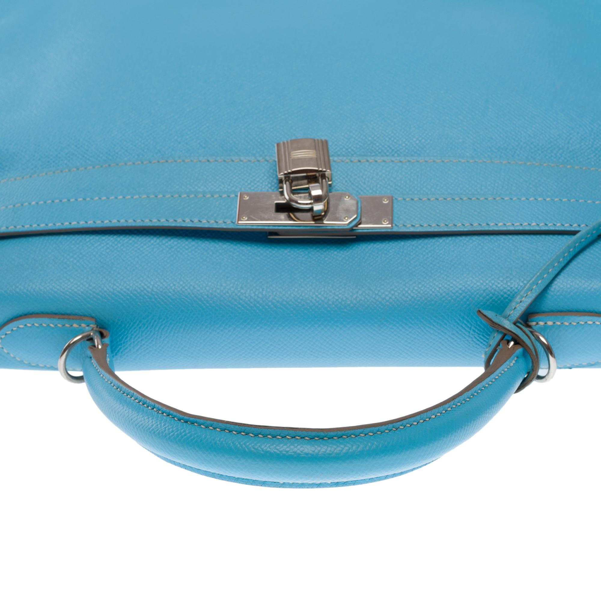 Candy Edition Hermès Kelly 35 retourne handbag strap in Blue Epsom leather, SHW For Sale 5