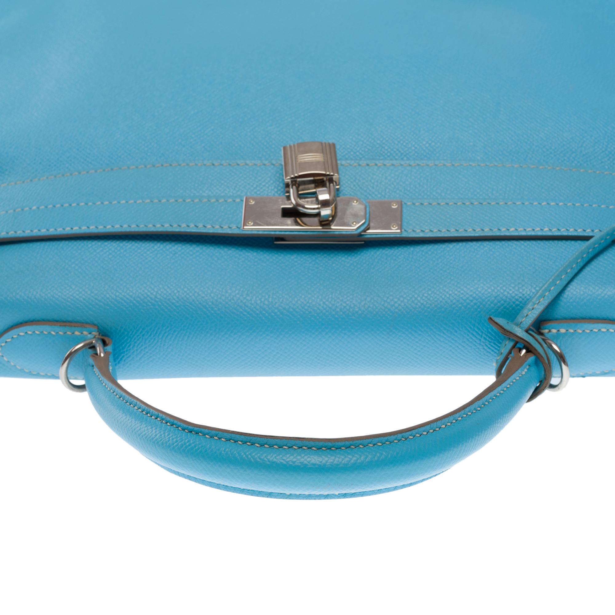 Candy Edition Hermès Kelly 35 retourne handbag strap in Blue Epsom leather, SHW 5