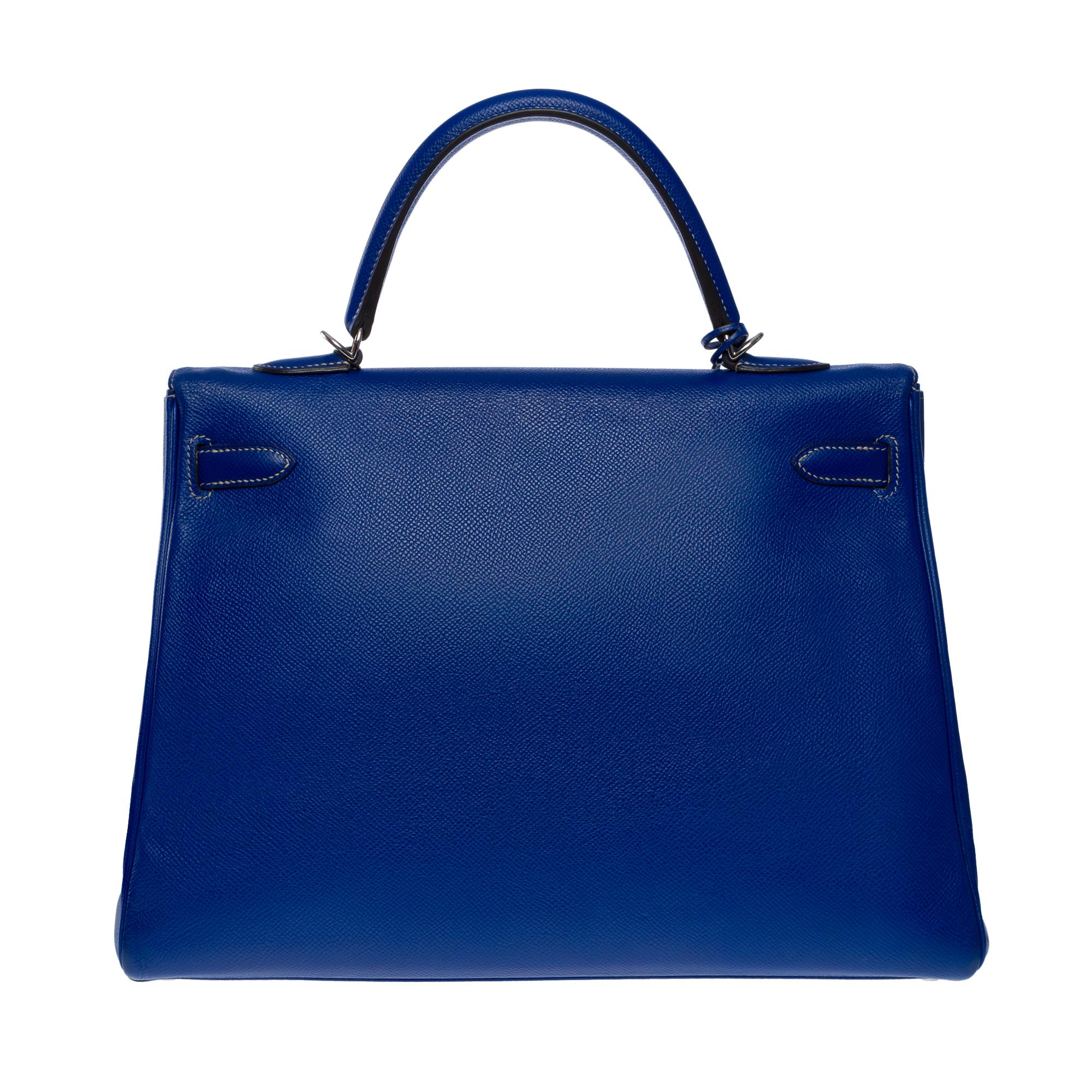 Candy Edition Hermès Kelly 35 retourne handbag strap in Blue Epsom leather, SHW In Good Condition In Paris, IDF