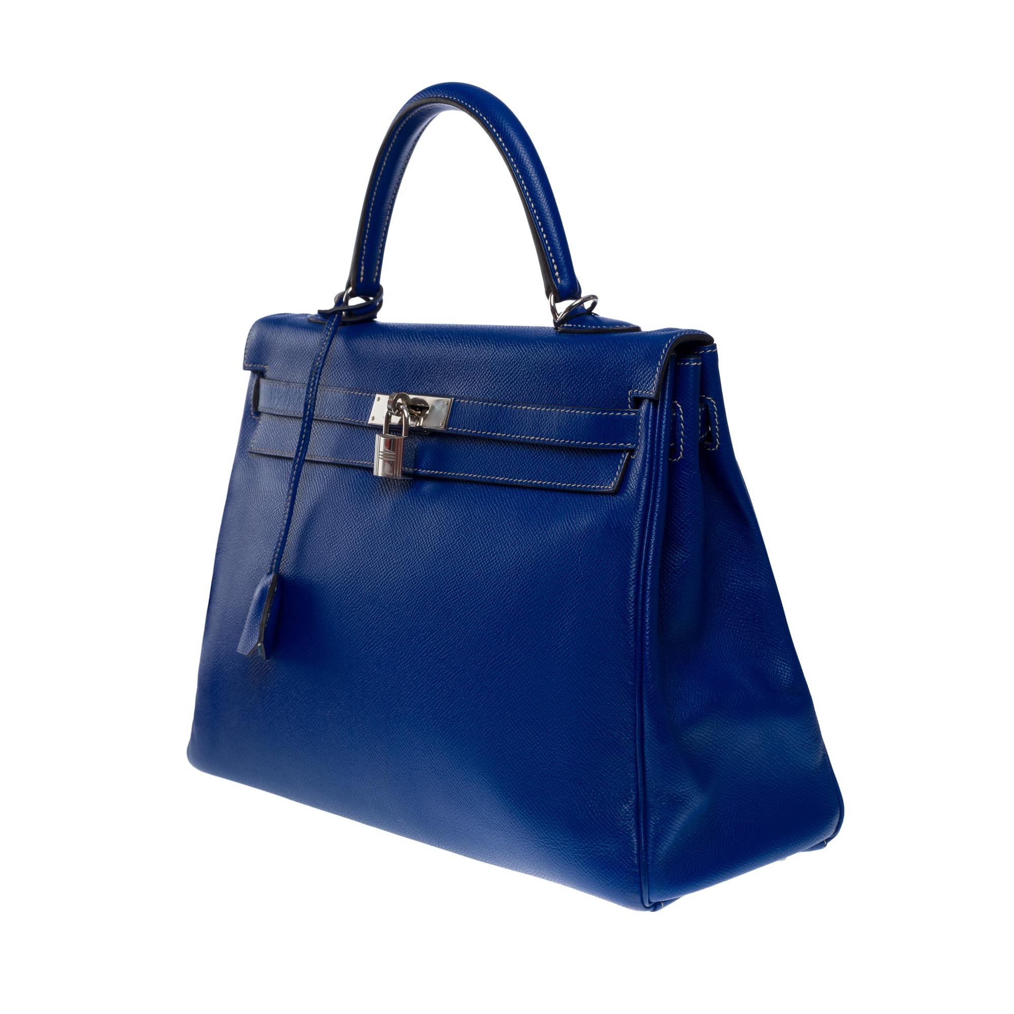 Women's or Men's Candy Edition Hermès Kelly 35 retourne handbag strap in Blue Epsom leather, SHW