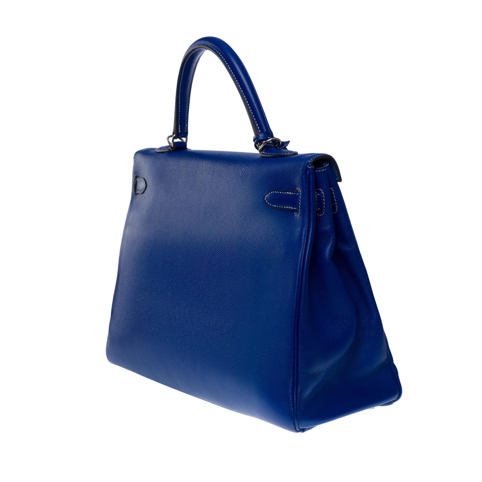 Candy Edition Hermès Kelly 35 retourne handbag strap in Blue Epsom leather, SHW 1
