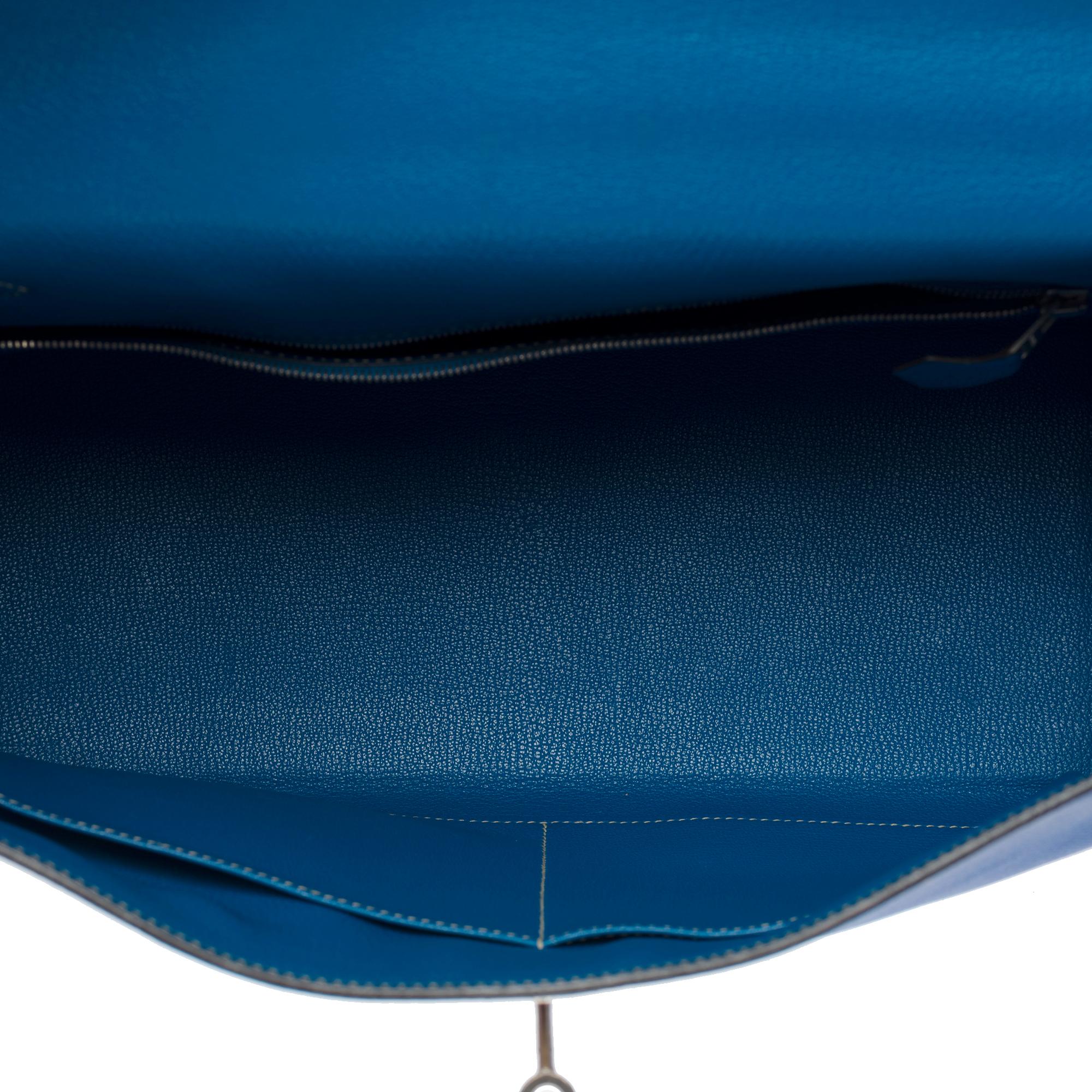 Candy Edition Hermès Kelly 35 retourne handbag strap in Blue Epsom leather, SHW 4