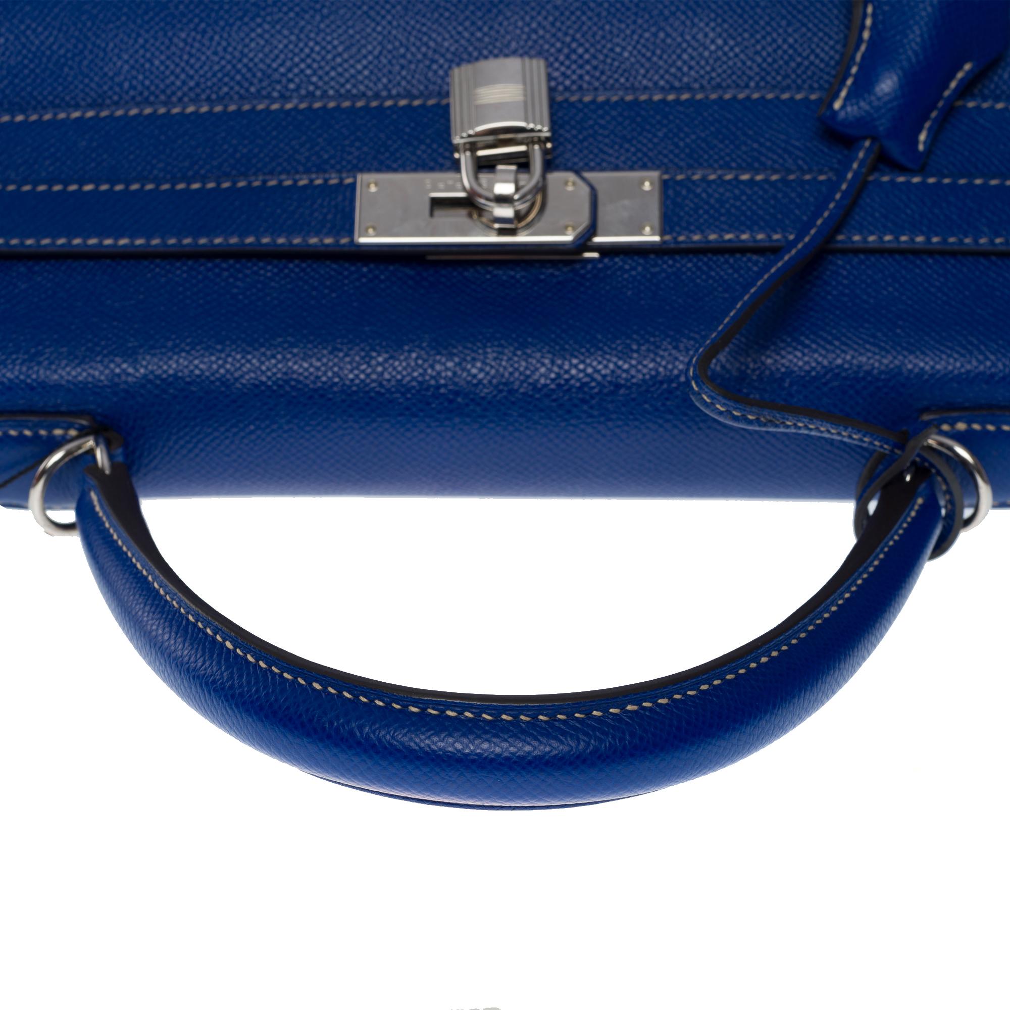 Candy Edition Hermès Kelly 35 retourne handbag strap in Blue Epsom leather, SHW 5