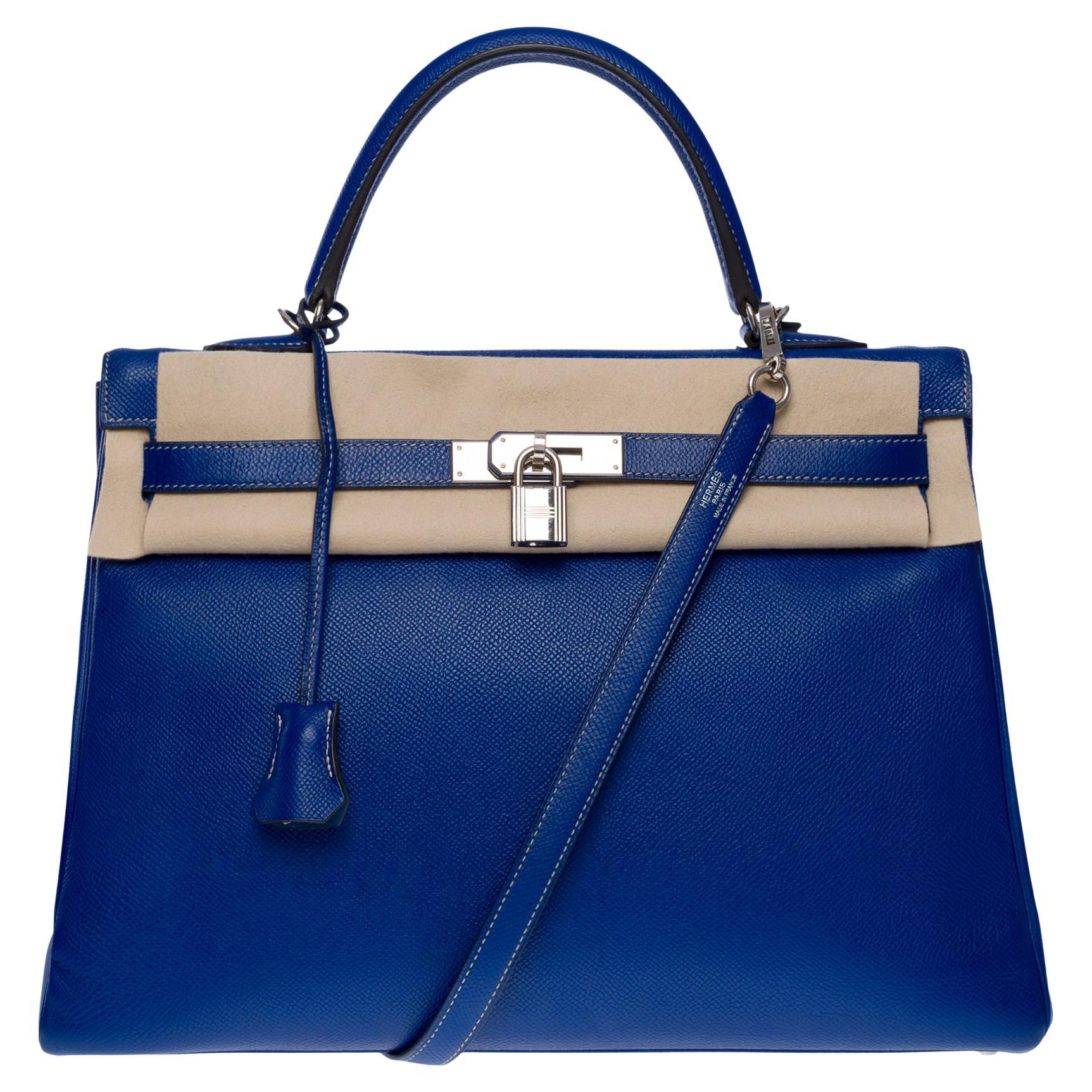 Candy Edition Hermès Kelly 35 retourne handbag strap in Blue Epsom leather, SHW
