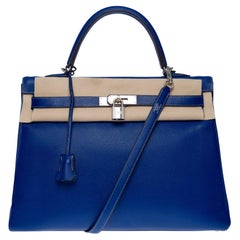 Candy Edition Hermès Kelly 35 retourne Handtasche Gurt in Blue Epsom Leder, SHW