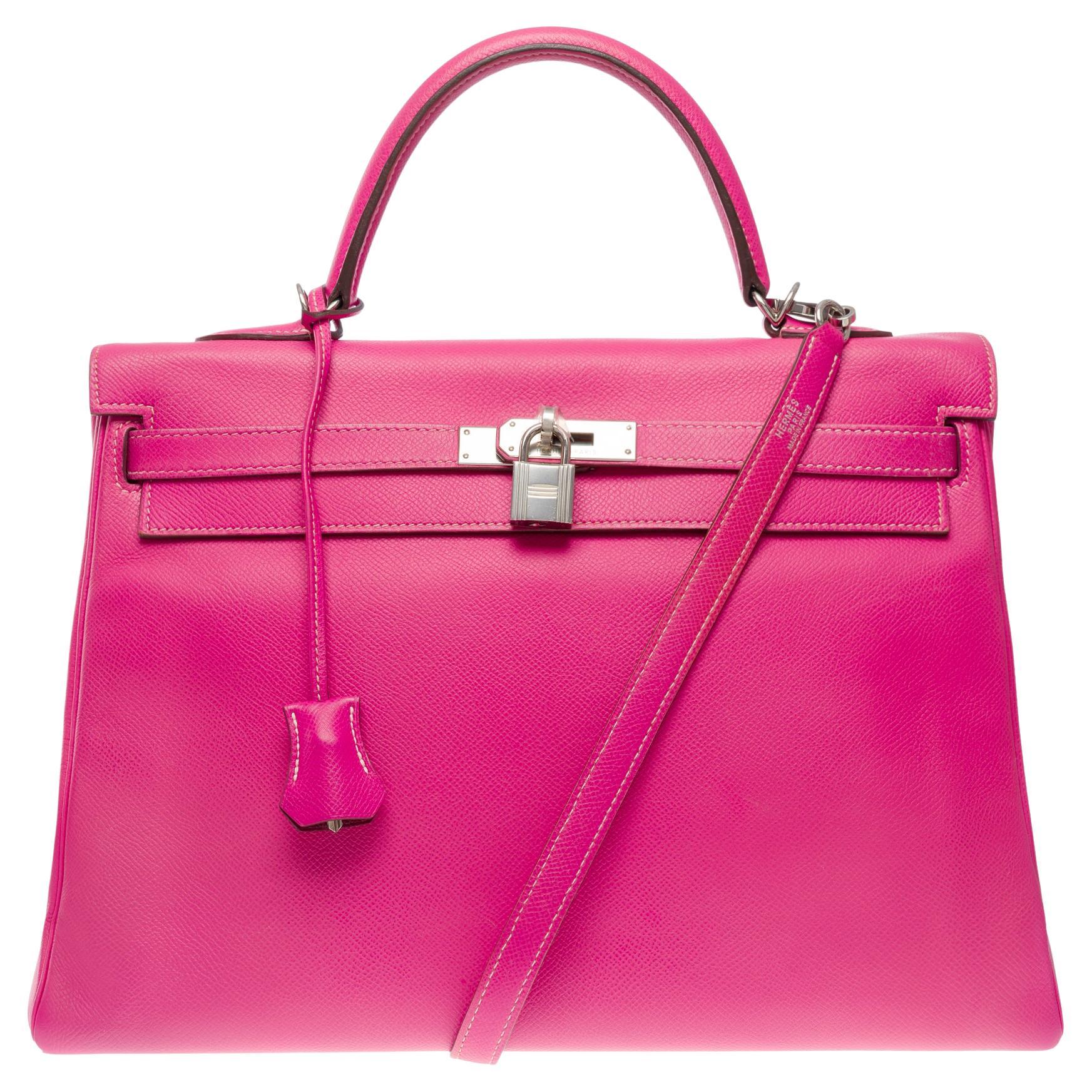 Candy Edition Hermès Kelly 35 retourne handbag strap in Pink Epsom leather, SHW