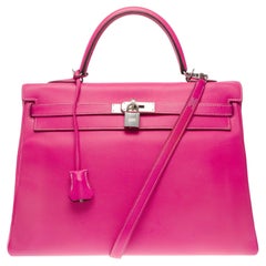 Candy Edition Hermès Kelly 35 retourne handbag strap in Pink Epsom leather, SHW
