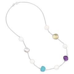 Candy Gemstone & Baroque Pearl Pebble Necklace In Sterling Silver