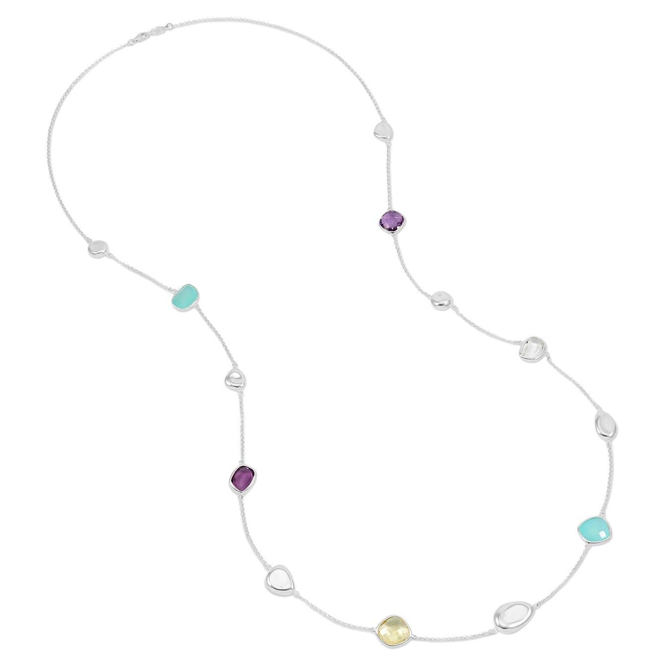 Candy Gemstones & Pebbles Long Necklace In Sterling Silver For Sale